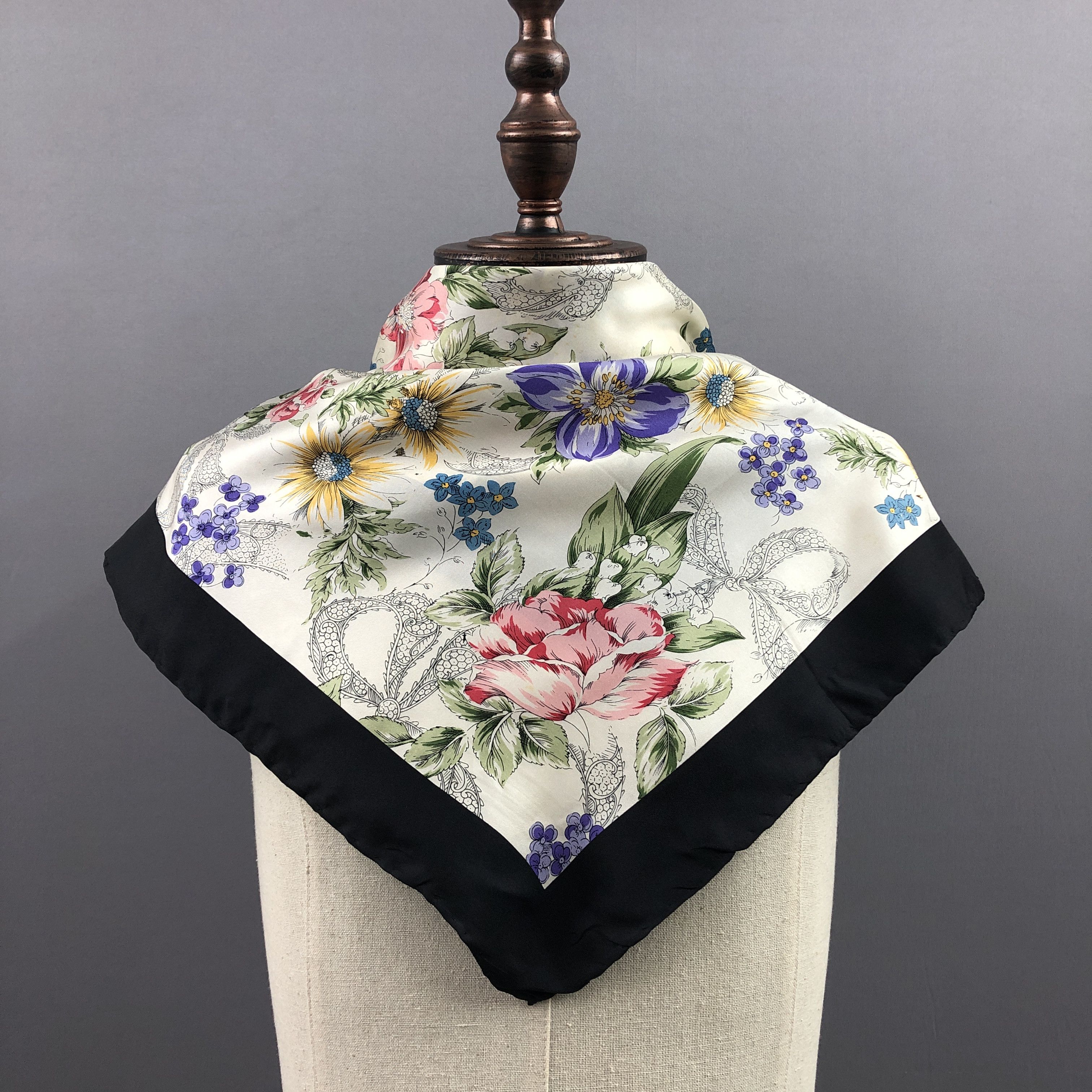 Japanese Brand Vintage Floral English SILK Scarf Twill Stole Wraps Scarves Size ONE SIZE - 2 Thumbnail