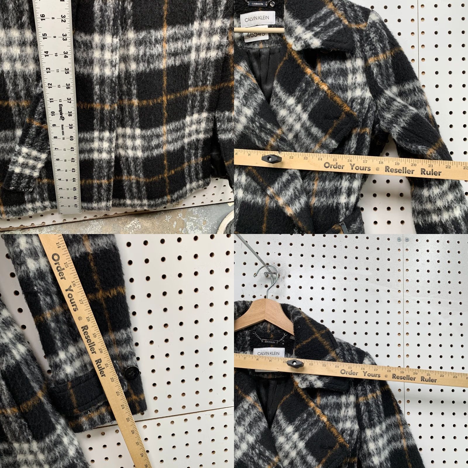 Calvin Klein Calvin Klein Wool Overcoat Womens Size 4 Black Plaid Belted Long Fuzzy Cozy Y2K Size S / US 4 / IT 40 - 9 Thumbnail