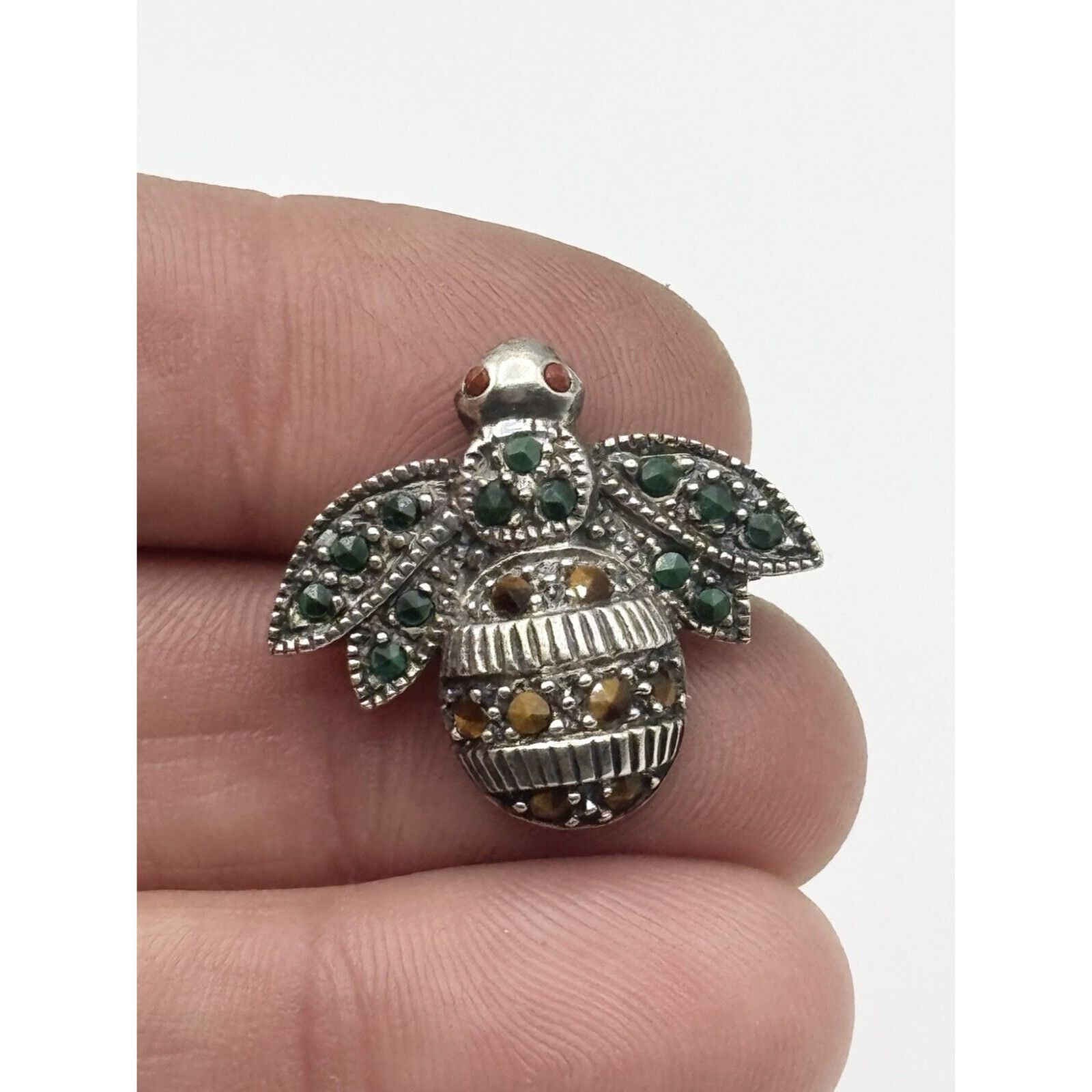 Vintage Vintage 925 Sterling Silver Stone Bee Bumblebee Fly Insect B Size ONE SIZE - 5 Thumbnail