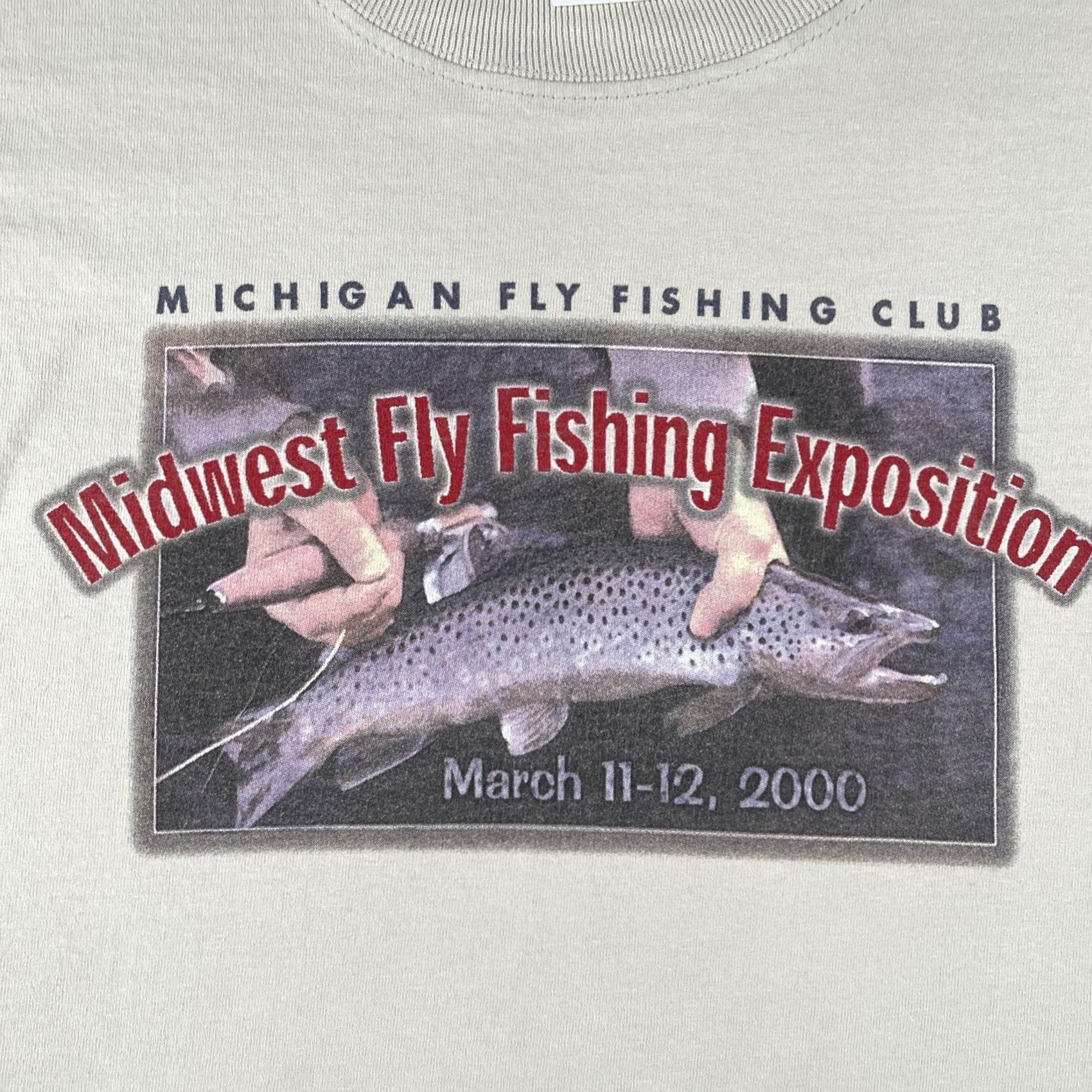 Fruit Of The Loom VINTAGE Michigan Fly Fishing Club Midwest Fly Fishing Expo March 2000 Medium Tee Shirt Mens Gray 90s Fishing Camping Nature Family Fruit of the Loom Size US M / EU 48-50 / 2 - 3 Thumbnail