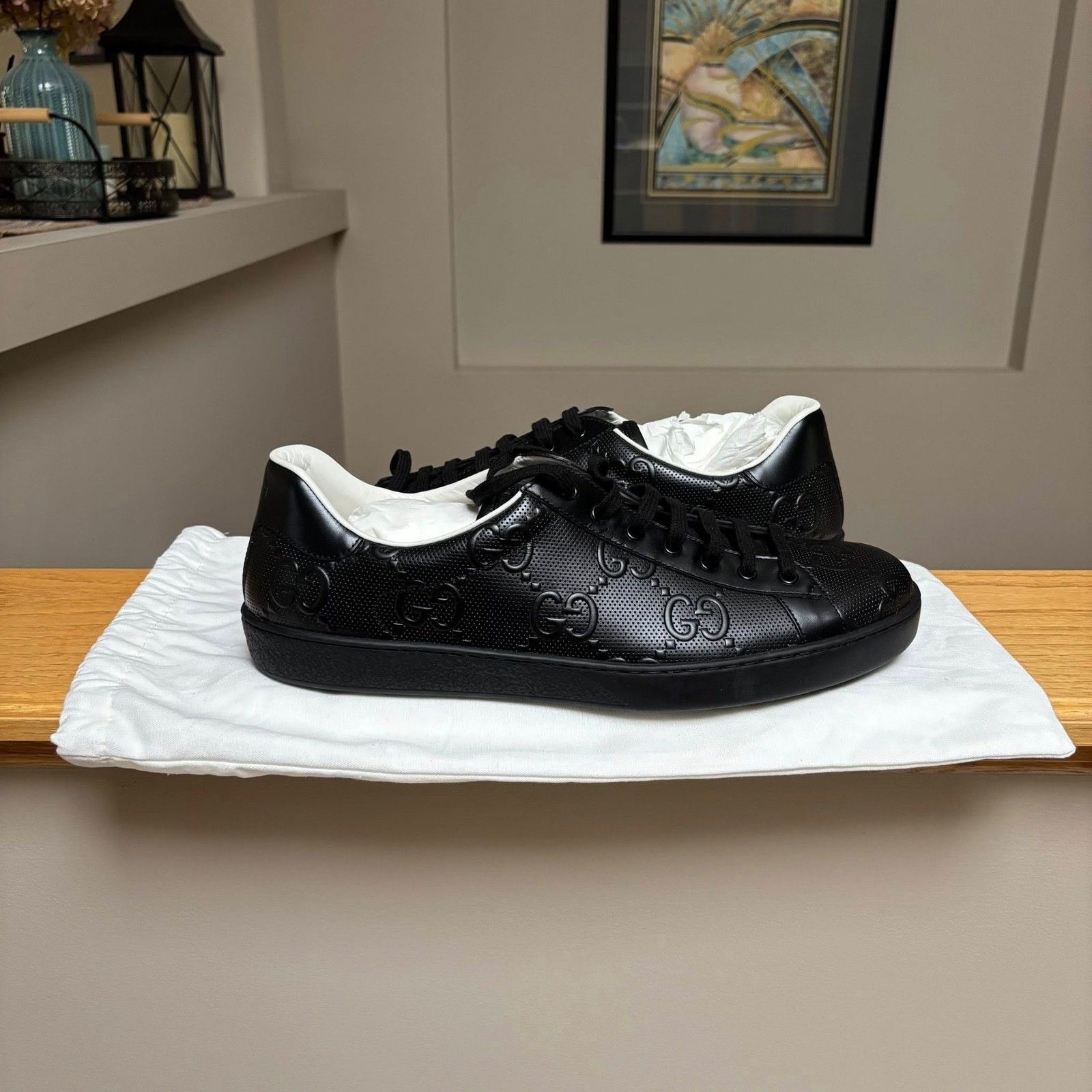 Gucci Gucci Black Monogram Leather Ace Sneakers - MSRP: $1000 Size US 13 / EU 46 - 1 Thumbnail