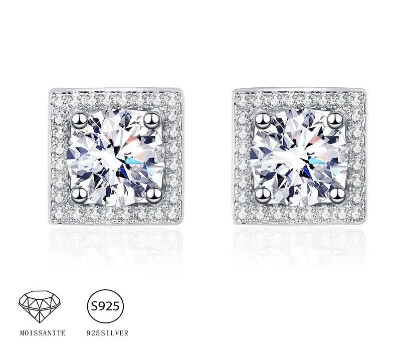 Jewelry 925 Sterling Silver 1 Carat Moissanite Square Earrings Size ONE SIZE - 2 Thumbnail