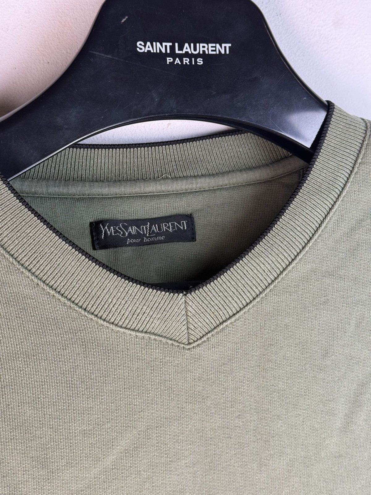 Yves Saint Laurent Green 90s YSL Sweatshirt V-Neck YSL Sweater Size US L / EU 52-54 / 3 - 4 Thumbnail