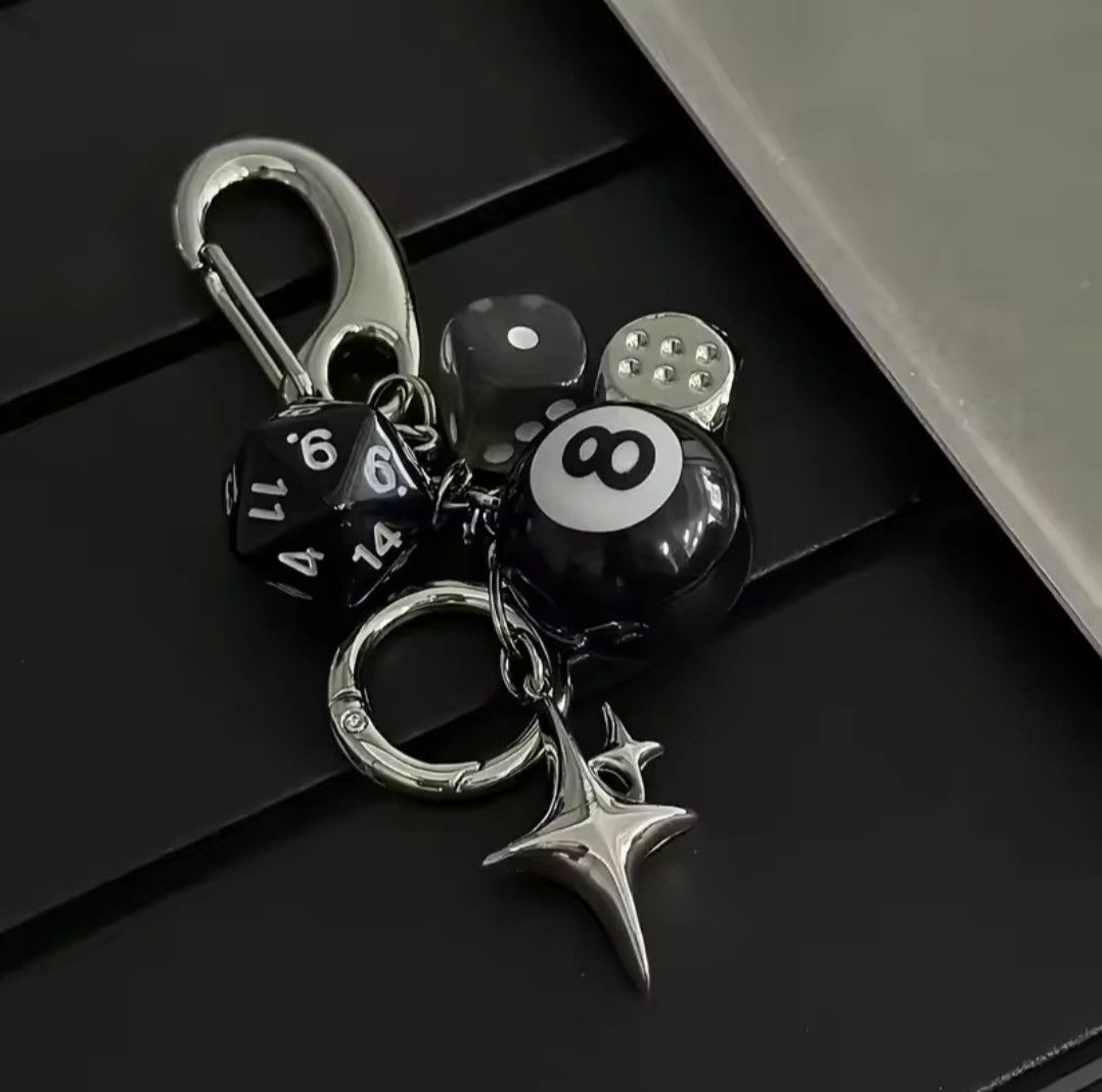 Jewelry Keychain Star Dice Black Eight Ball Pendant Size ONE SIZE - 1 Thumbnail