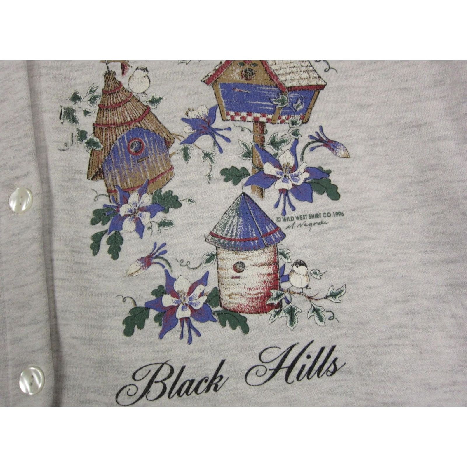 Vintage VINTAGE Black Hills Sweatshirt Womens Large Gray Birdhouses Button Up 90s USA Size L / US 10 / IT 46 - 3 Thumbnail
