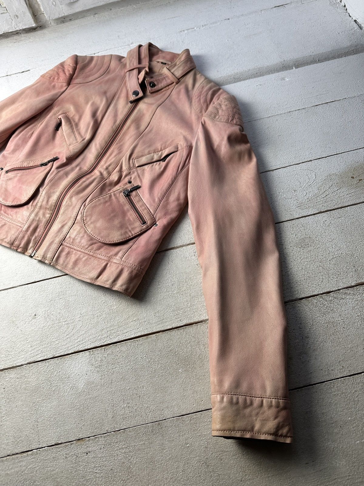 Other 🚨Y2K RICK OWENS TYPE DIRTY SLIM FIT ZIP LEATHER JACKET Size XS / US 0-2 / IT 36-38 - 2 Thumbnail