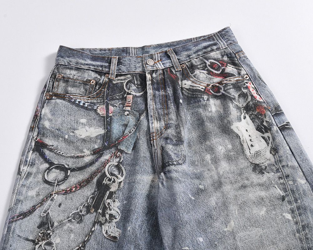 Jean × Vintage High Street Chain Print Washed Baggy Size US 31 - 6 Thumbnail