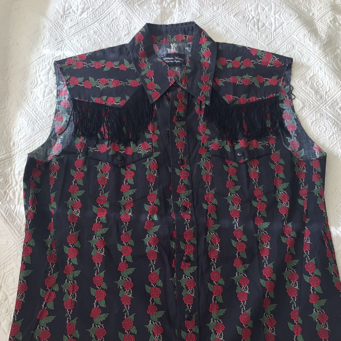 Number (N)ine N(N) Sleeveless, cowboy shirt with roses, fringe, 2 pockets Size US M / EU 48-50 / 2 - 2 Thumbnail