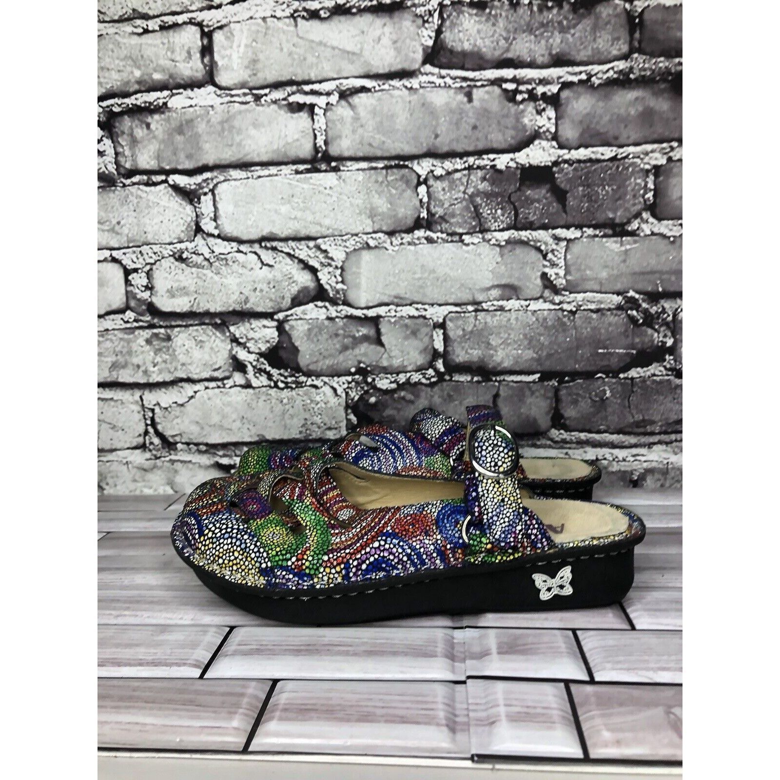 Allegri Alegria Fre-387 Rainbow Mosaic Leather Strap Clogs Shoes Wom Size US 5 / IT 35 - 15 Thumbnail