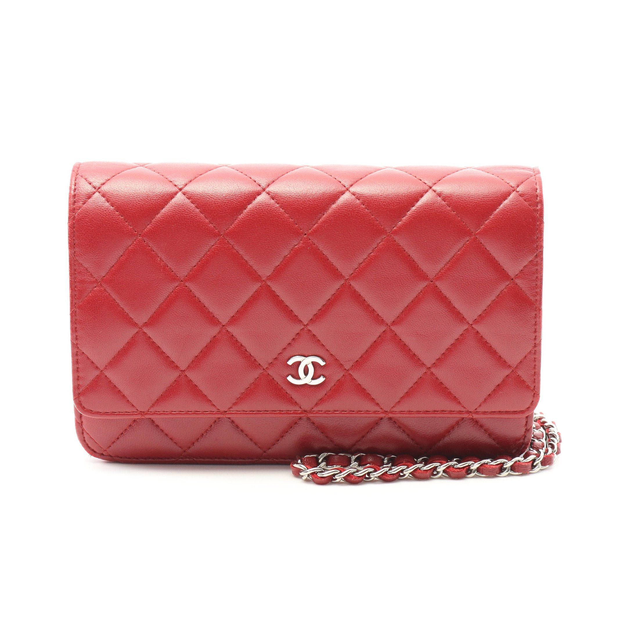 Chanel Chanel Matelasse Chain Wallet Lambskin Red Silver Hardware Size ONE SIZE - 1 Thumbnail