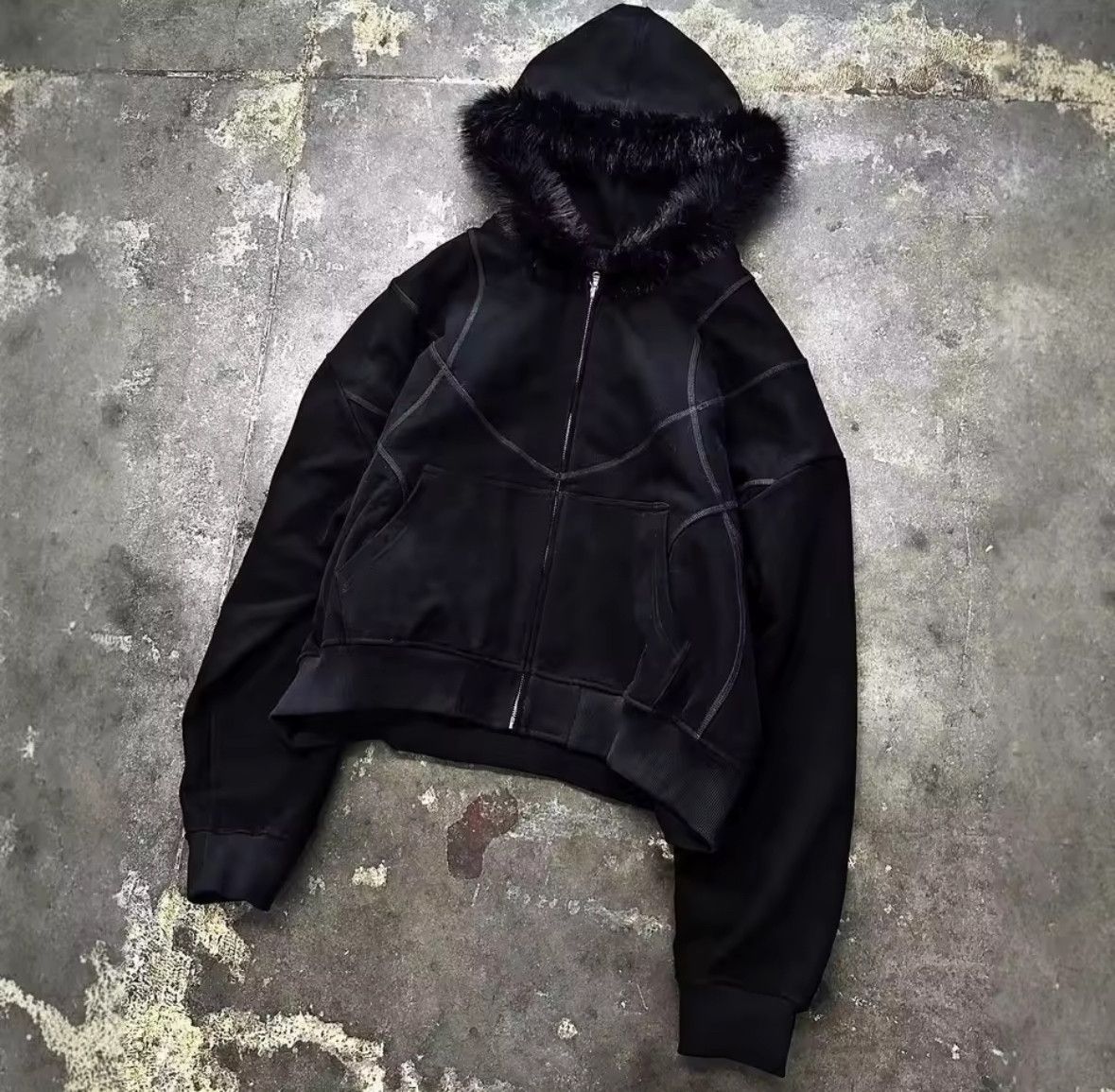 Other Fashion Y2K Retro Ins Fur Hat Patchwork Striped Zip Hoodies Size US L / EU 52-54 / 3 - 1 Thumbnail