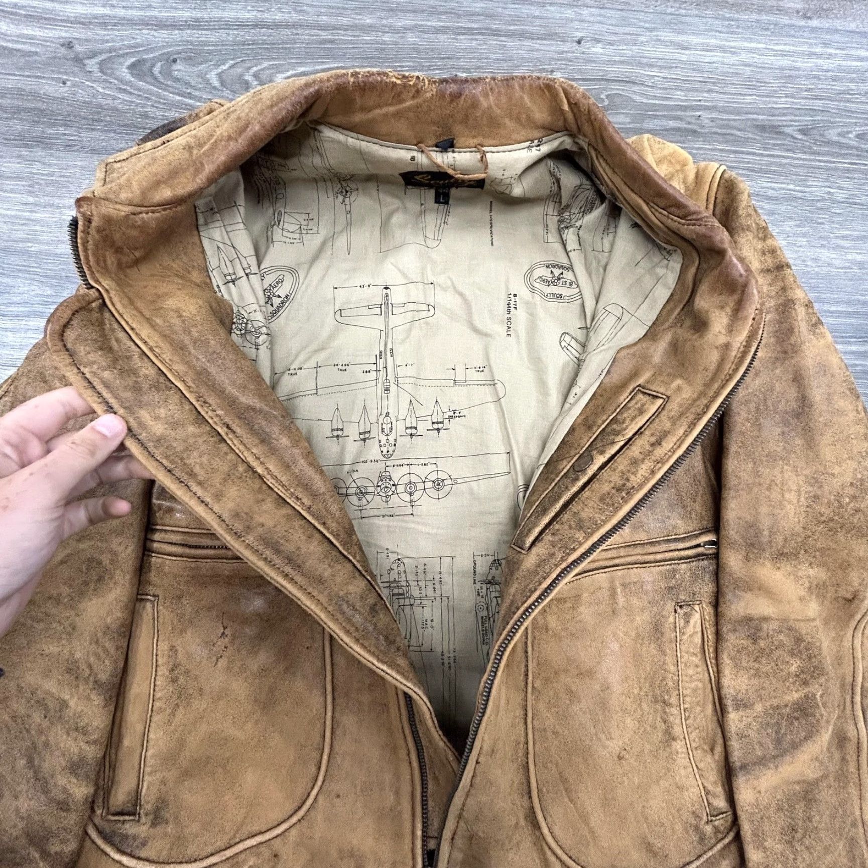 Scully VINTAGE Scully Leather Jacket Mens L Bomber Jacket 90s Army Brown Patina Full Zip Lined Casual Mens Size US L / EU 52-54 / 3 - 6 Thumbnail