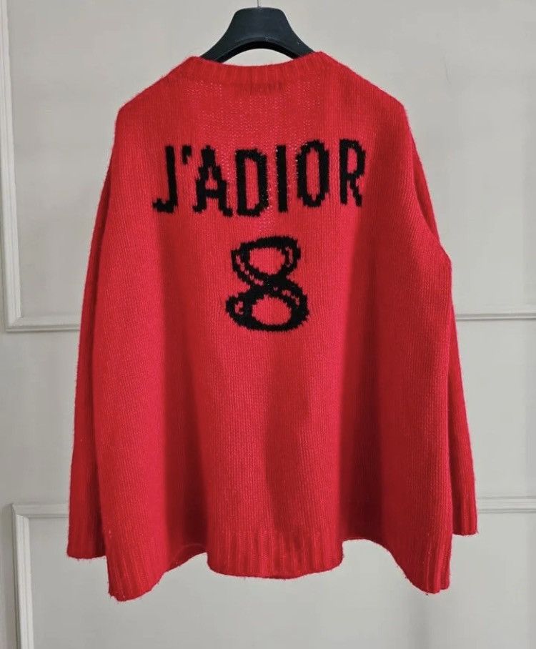 Image of Dior Cashmere Logo J’ADior Back Print Cozy Sweater in Red, Men's (Size XS)