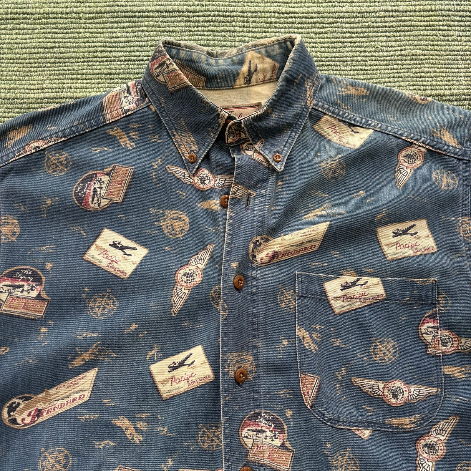 Woolrich Woolen Mills Vintage Woolrich Cotton Aviation Theme Button Up Sz L Size US XL / EU 56 / 4 - 2 Thumbnail