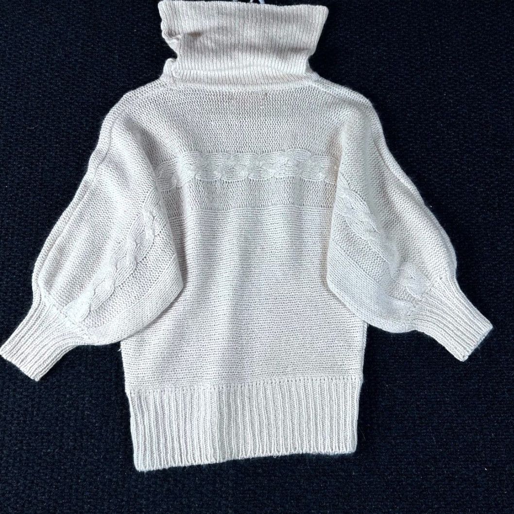 Vintage GLENOVER Vintage Women's Cream Silk Knit Turtleneck Sweater Puffy Sleeve Size L Size L / US 10 / IT 46 - 4 Thumbnail