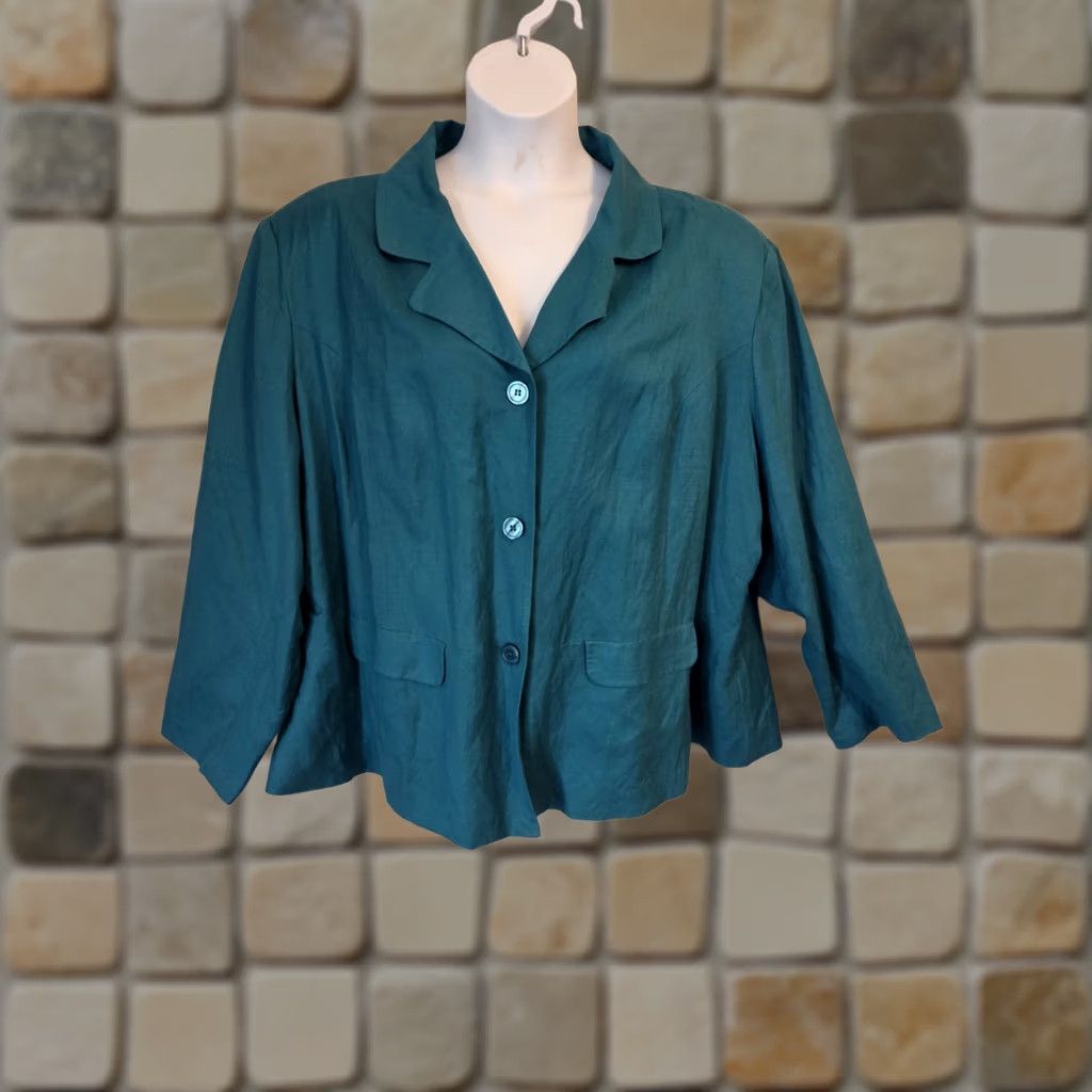 Vintage VINTAGE JG Hook Teal Linen Blend Blazer Jacket 32W Plus Womens Size XXS / US 00 / IT 34 - 1 Thumbnail