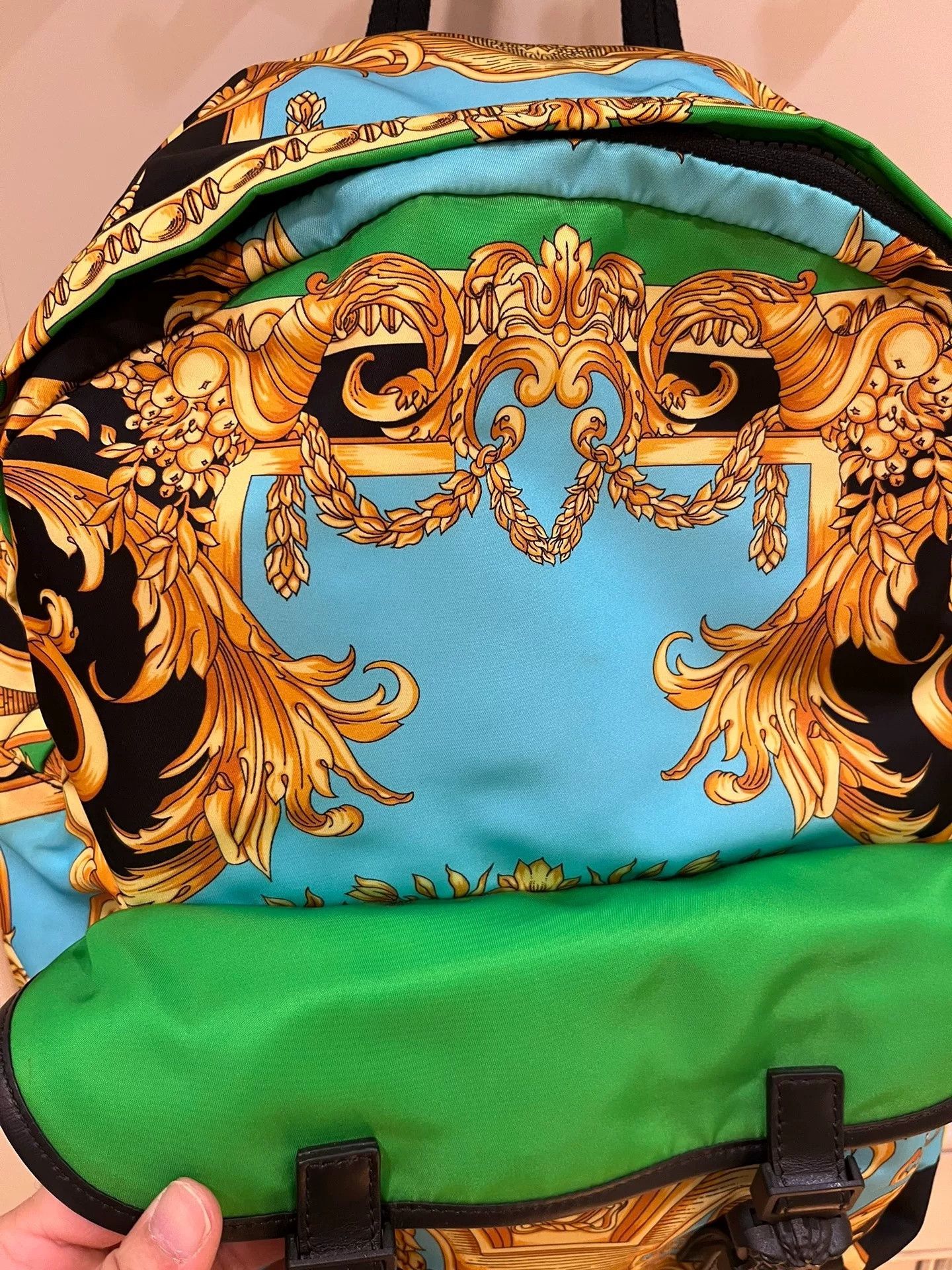Versace Versace Baroque Print Gold Green Backpack Size 36 - 3 Thumbnail