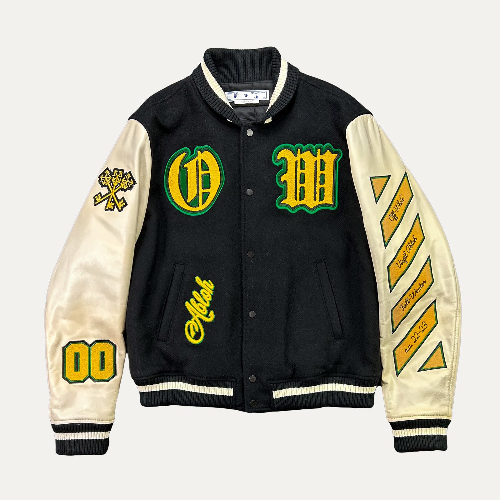 Off-White Off-White C/O Virgil Abloh Graphics Leather Varsity Jacket Size US L / EU 52-54 / 3 - 1 Thumbnail