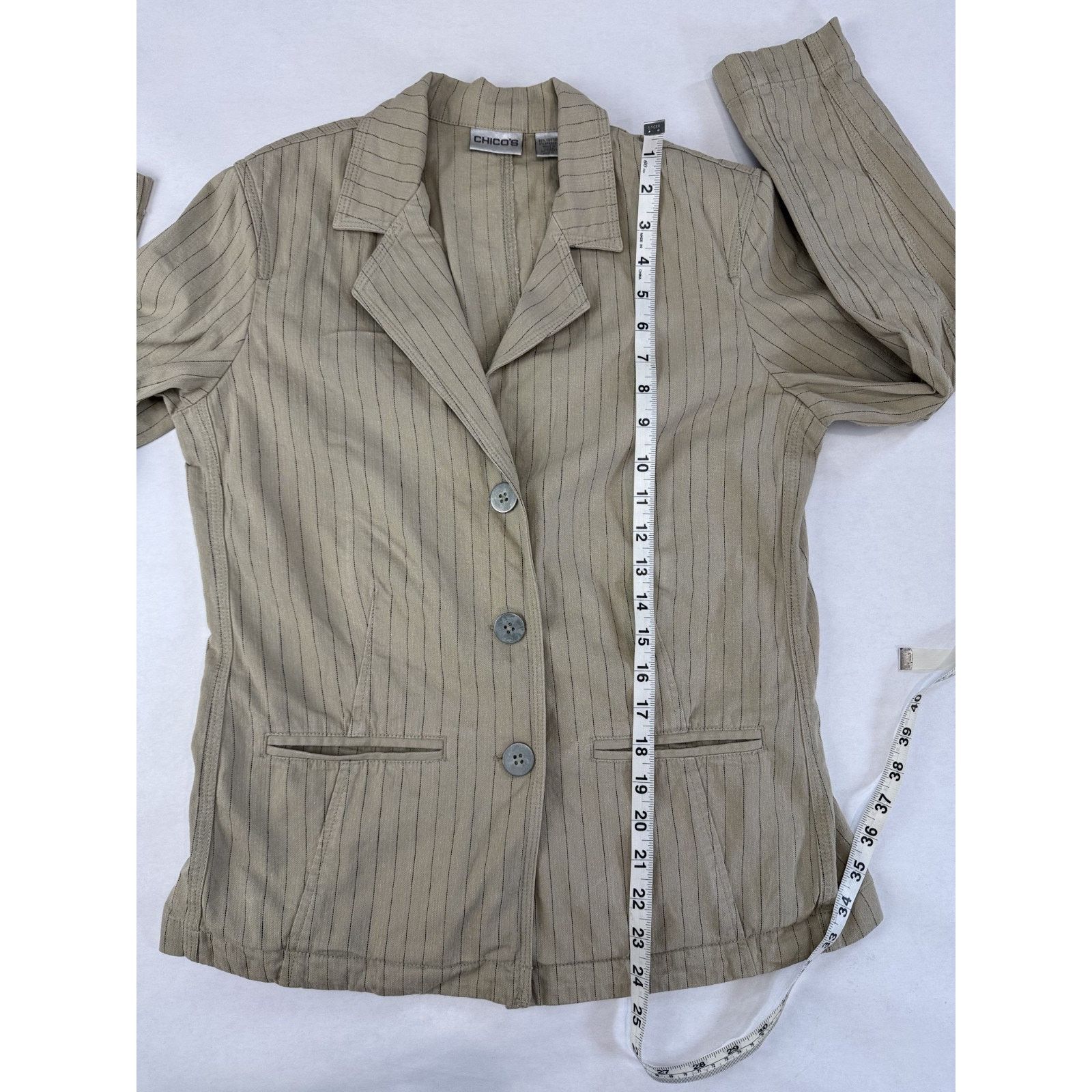 Chicos Grunge Chicos Cotton Cinched Waist Blazer 0 Neutral Preppy Size XS / US 0-2 / IT 36-38 - 6 Thumbnail