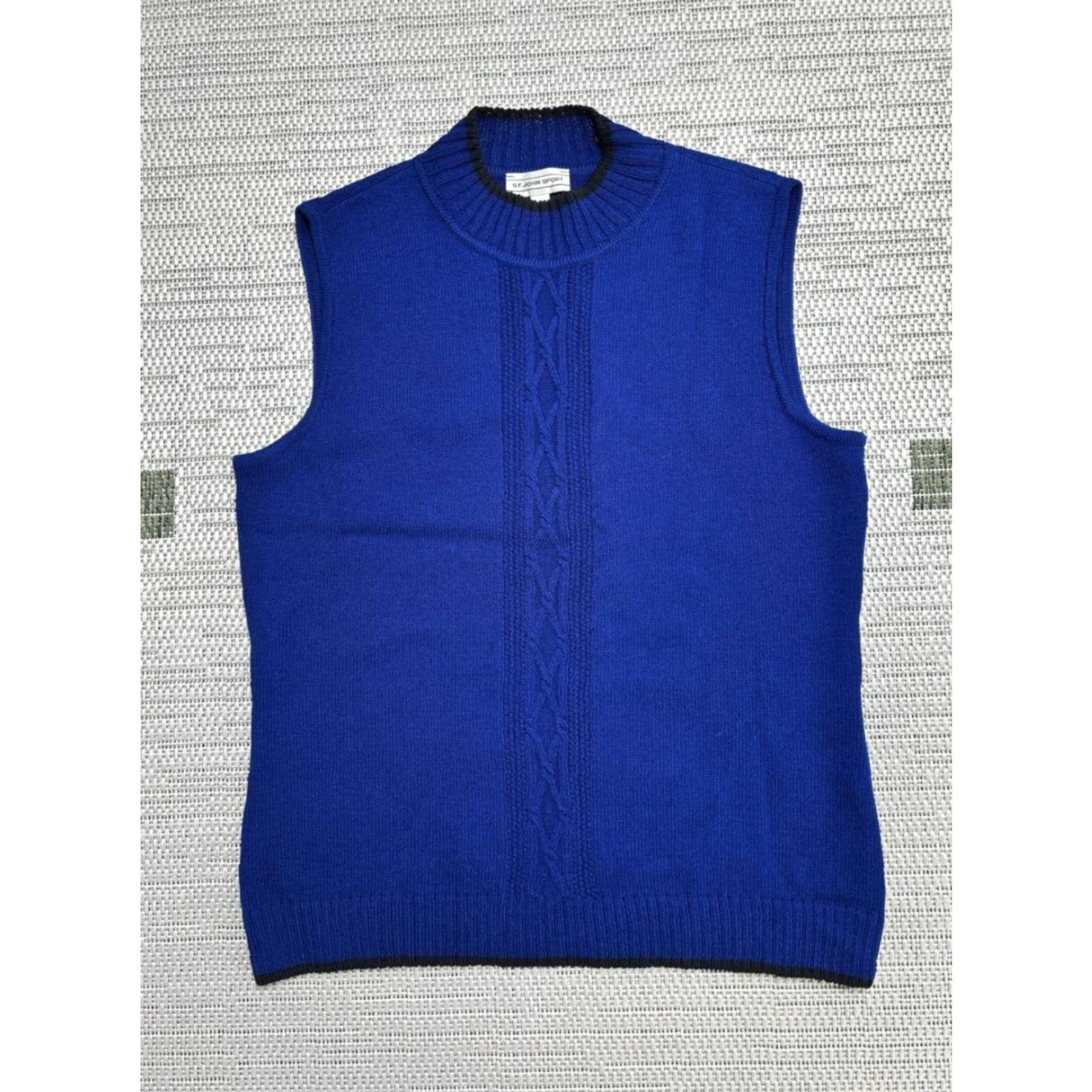 Vintage St John Sport Sweater Vest Women M Blue Wool Tight Knit Mock Neck Vest Shirt Sports 90s Womens Size M / US 6-8 / IT 42-44 - 2 Thumbnail