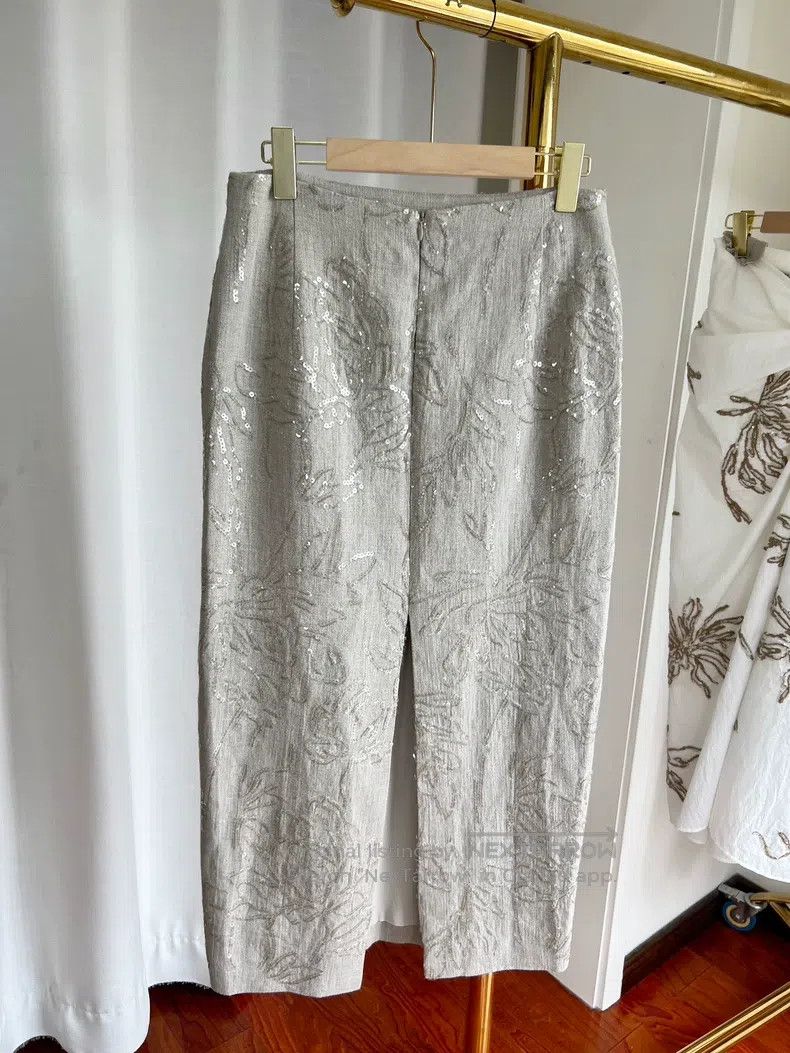 Brunello Cucinelli Brunello Cucinelli Embroidered Sequin Linen Skirt Size 26" / US 2 / IT 38 - 3 Thumbnail