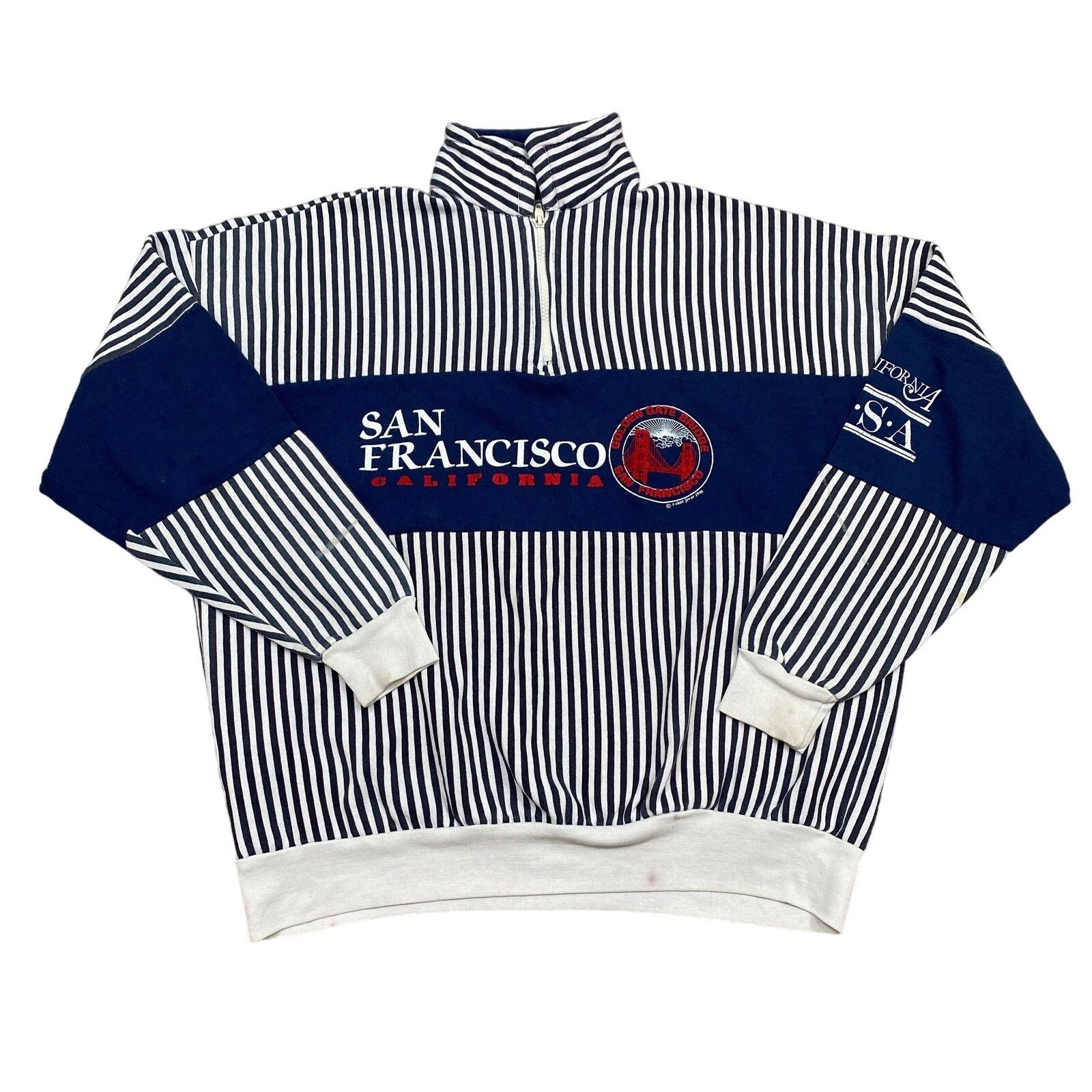 Vintage VTG 90s San Francisco Golden Gate Striped 1/4 Zip Sweatshirt Size US M / EU 48-50 / 2 - 1 Thumbnail