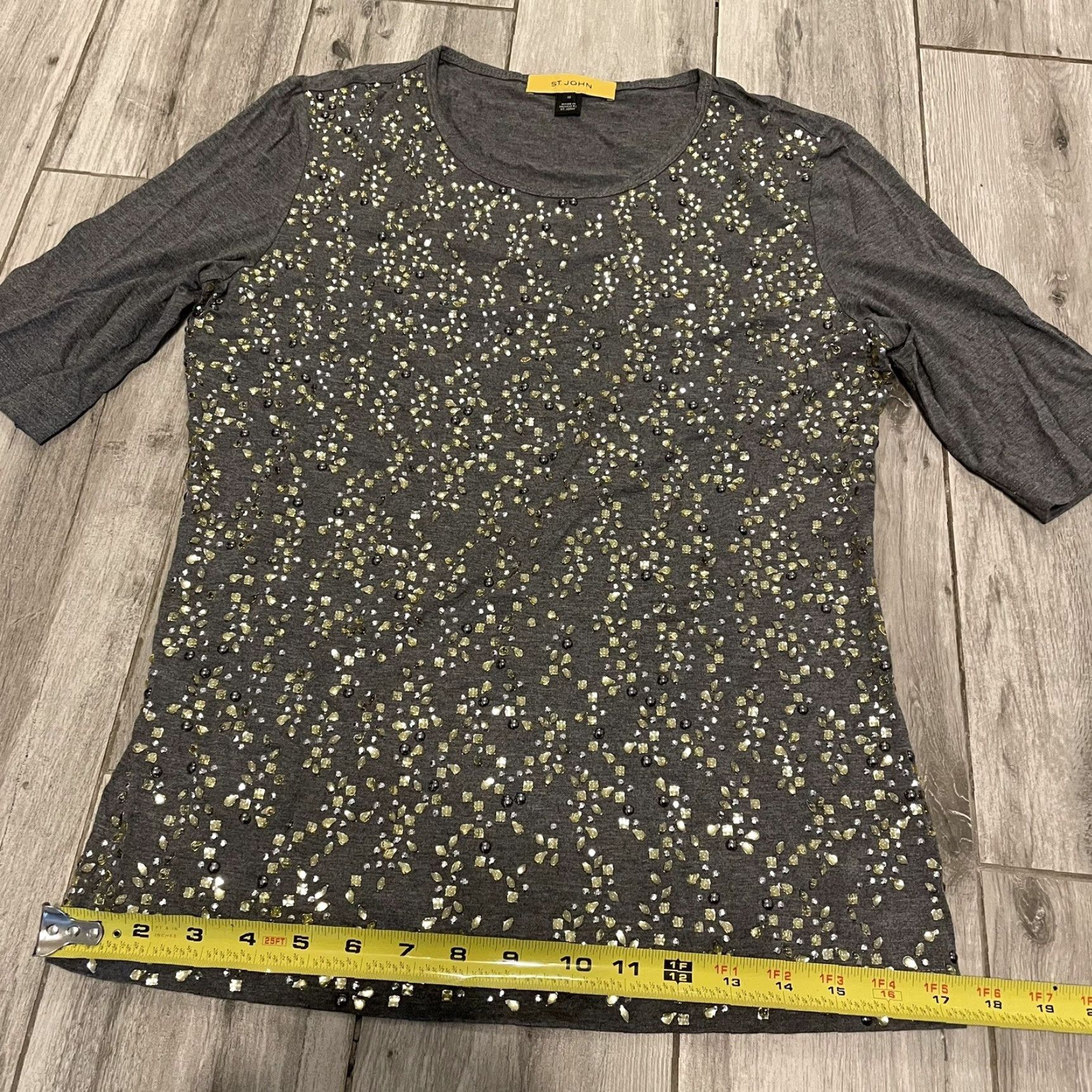 St. John St. John VTG Yellow Label Embellished Top Tee Shirt M Rhinestones Gray Short Sleeve Women Shirt Size M / US 6-8 / IT 42-44 - 7 Thumbnail