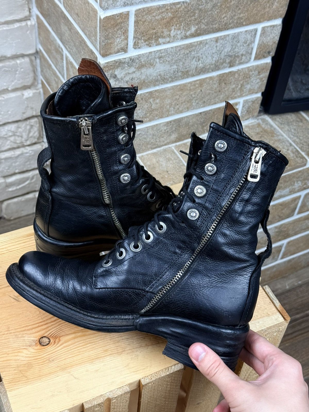 A.S.98 A.S98 Black Leather Zip Biker Combat Anant Garde Boots Size US 5.5 / IT 35.5 - 11 Thumbnail