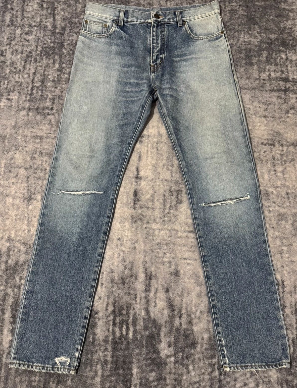 Saint Laurent Paris Saint Laurent 16SS Light Blue Distressed Slash Denim Jeans Size US 30 / EU 46 - 1 Thumbnail