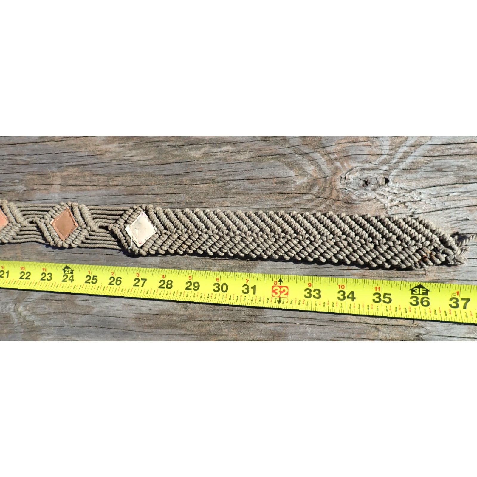 Roper Vintage Women's 1970s Boho Hippie Macrame Leather-Style Belt Brown Adjustable 26-34 Inches Size ONE SIZE - 7 Thumbnail