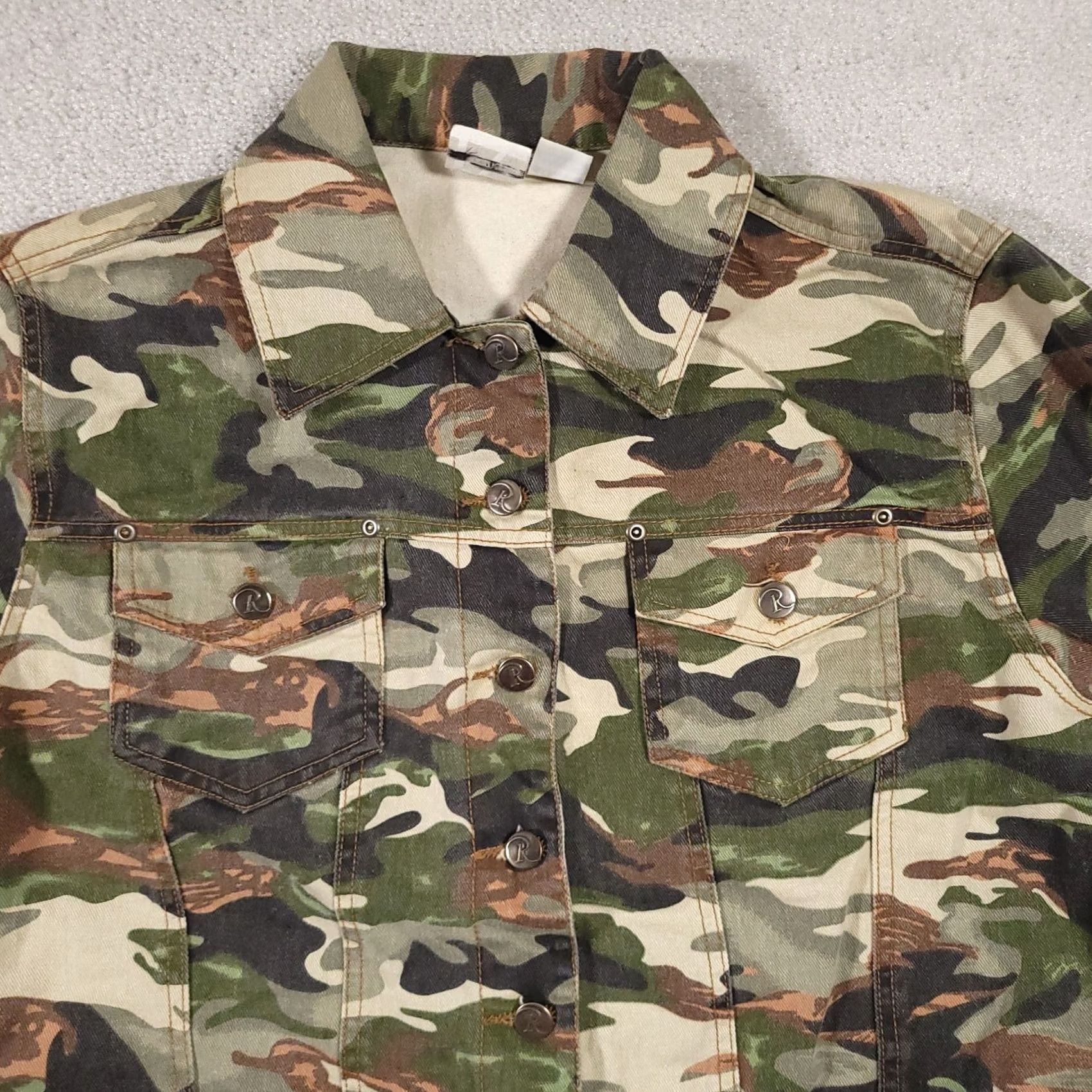 Vintage Roman's Jacket Women's 16W Green Denim Camouflage Button Up Outdoors Pockets Jacket Size XXL / US 16-18 / IT 52-54 - 3 Thumbnail