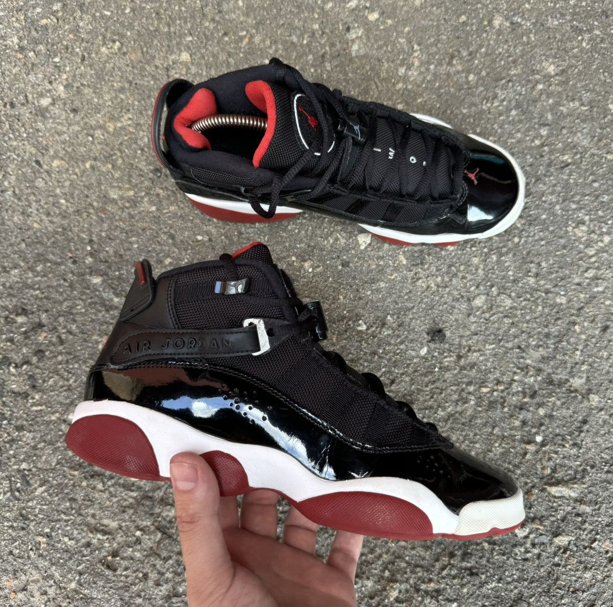 Jordan Brand Jordan 6 Rings Black Varsity Red women high top sneakers 7Y Size US 7 / IT 37 - 2 Thumbnail