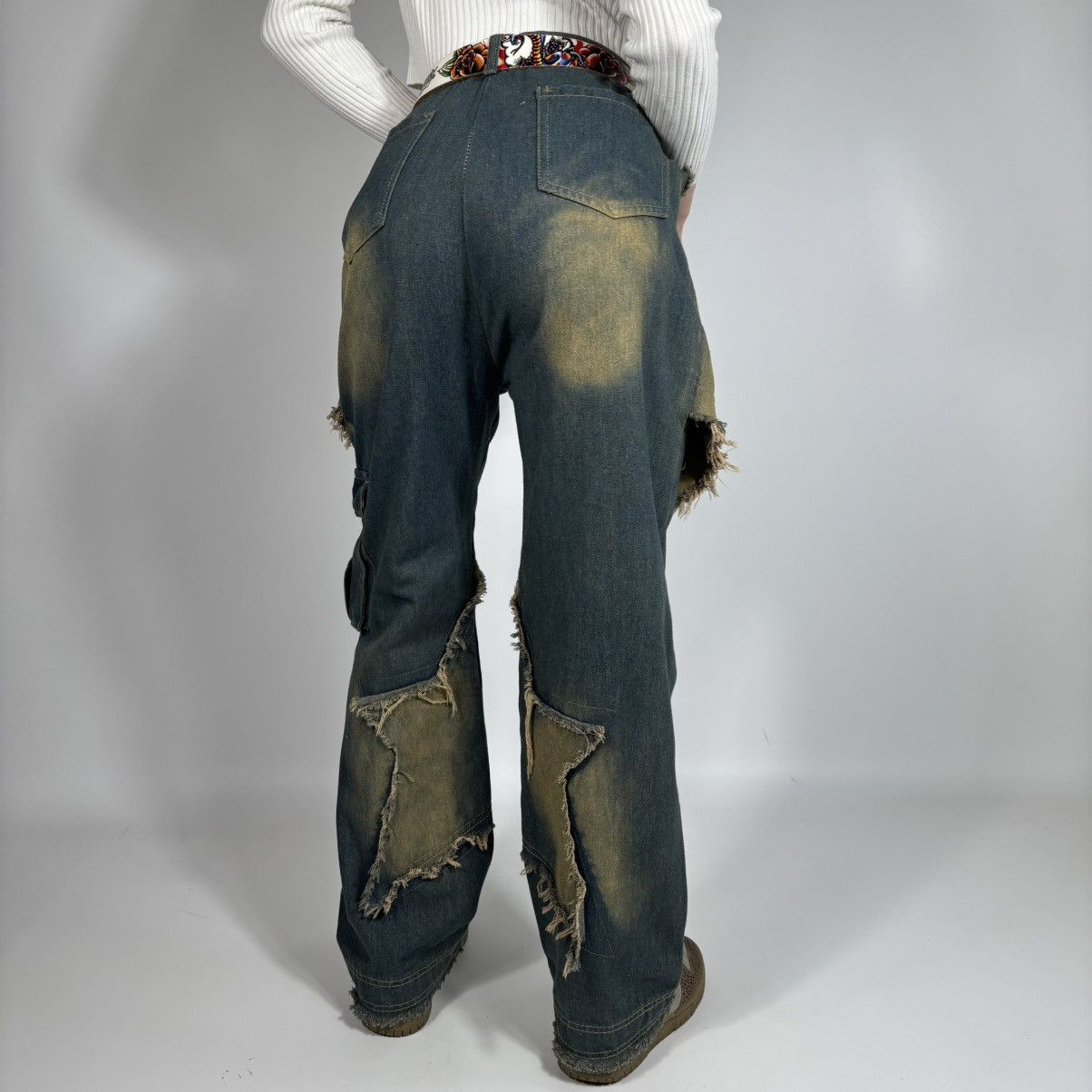 Japanese Brand Vintage Y2K Japanese Patchwork Star Logo Retro Style Jeans Size 29" - 2 Thumbnail