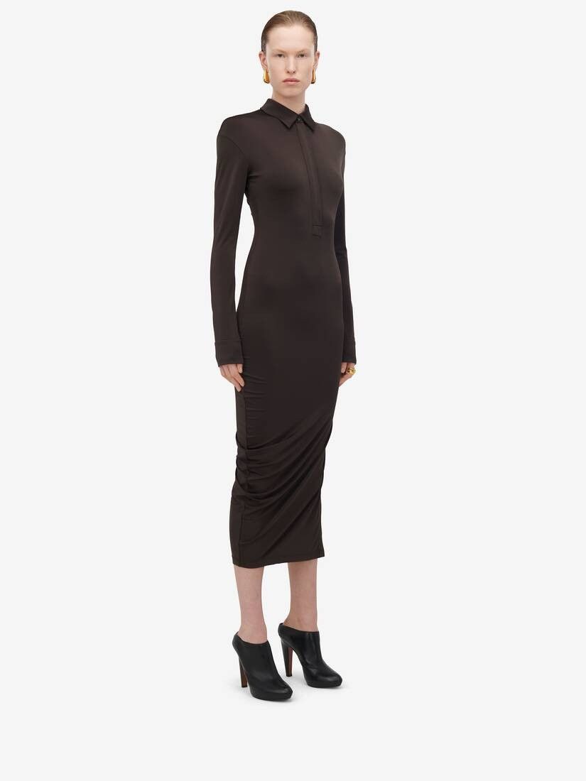 Alexander McQueen o1srvl11e0326 Fitted Shirt Dress in Brown Size XL / US 12-14 / IT 48-50 - 3 Thumbnail