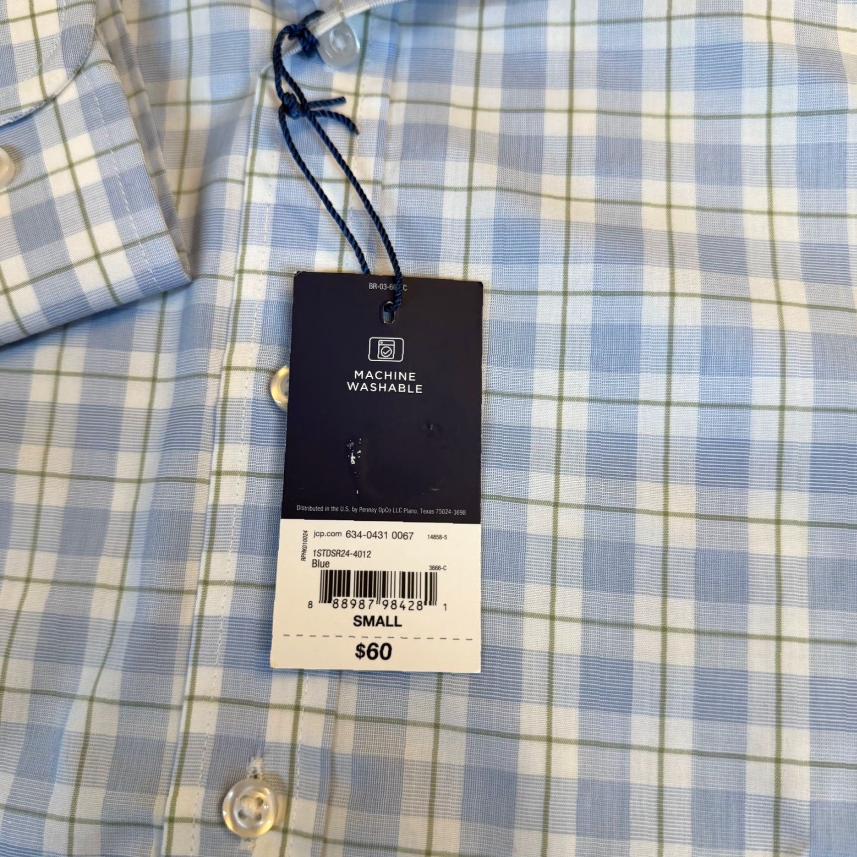 Stafford Stafford Dress Shirt Mens Small Blue White Plaid Button Up 14-14.5 NWT Regular Size 36R - 4 Thumbnail