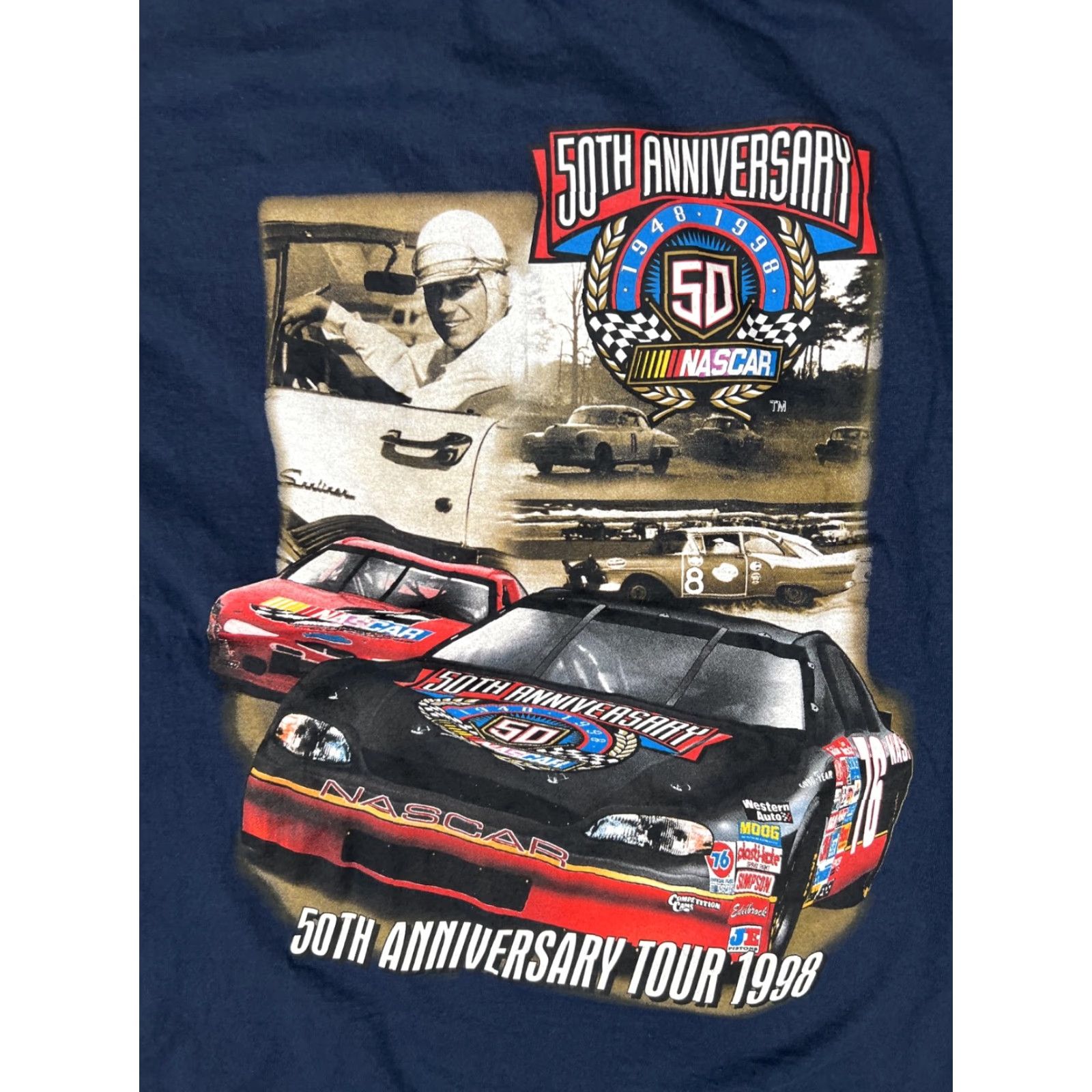 Tultex VINTAGE NASCAR 50th Anniversary Tour 1998 T-Shirt XL Blue Short Sleeve Crew Neck Double-Sided Mens 90s Car Graphic Print Tultex Shirt Size US XL / EU 56 / 4 - 4 Thumbnail