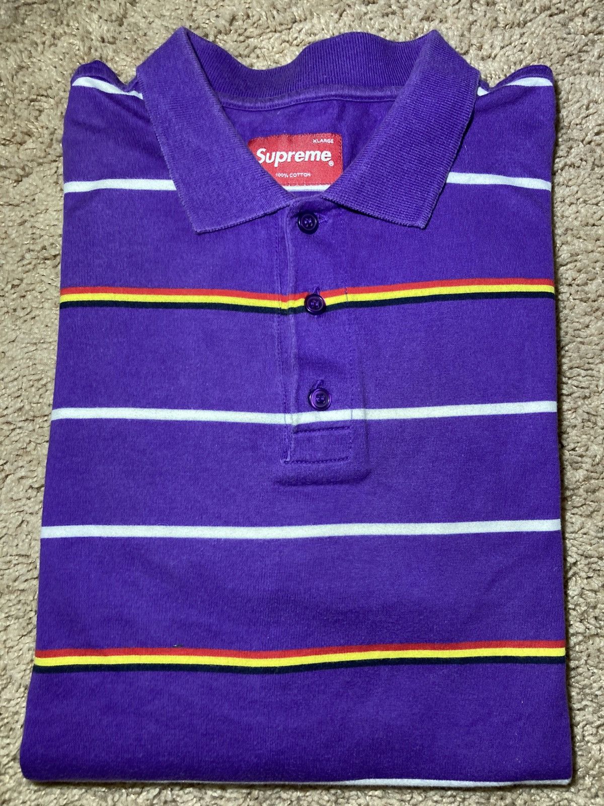 Pre-owned Supreme 2006  Striped Polo Purple Xl 2000s Og Vintage Logo 00