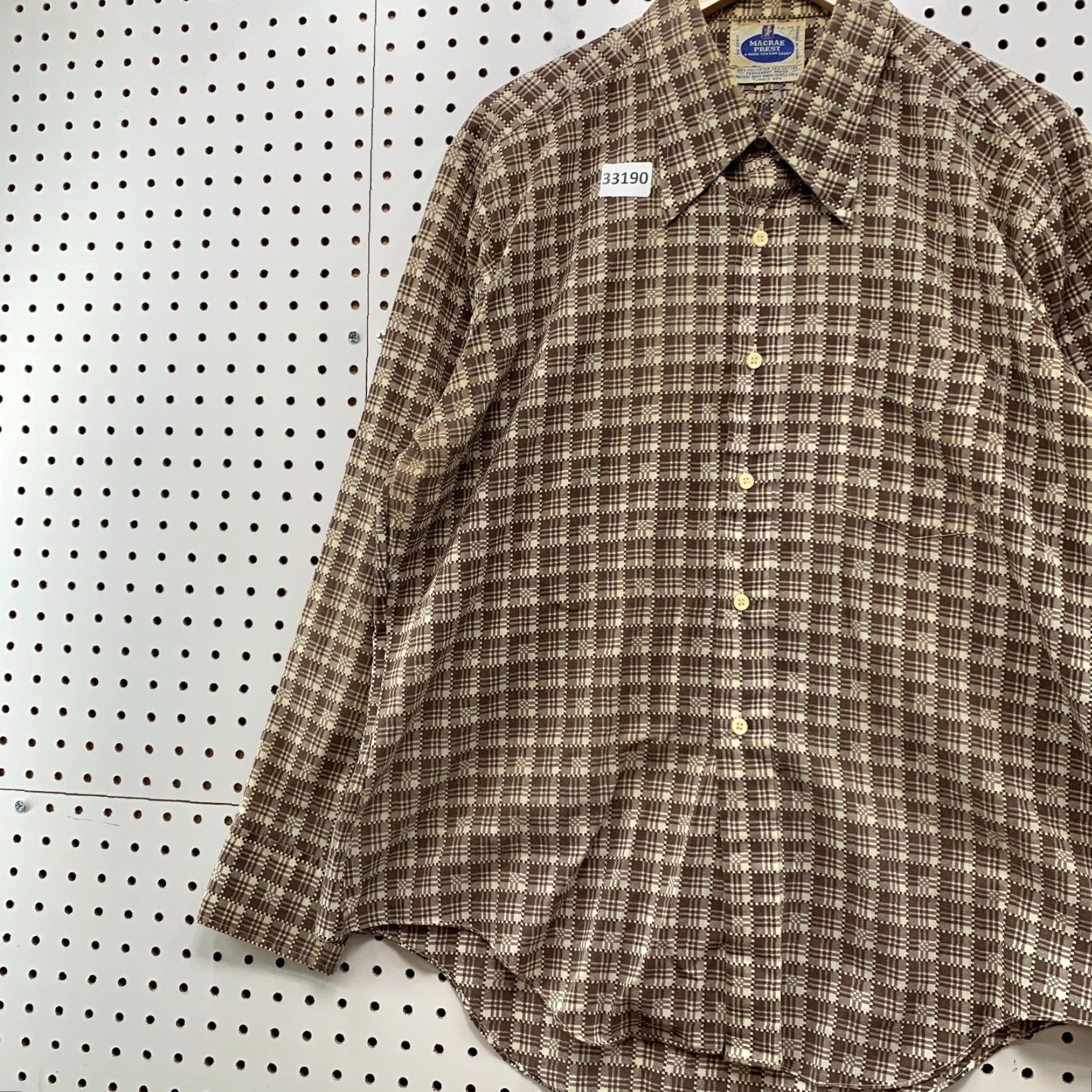 Vintage VINTAGE Macrae Prest Button-Up Shirt Mens XL Plaid Neck 17 25.5x30.5 Beige 70s Size US XL / EU 56 / 4 - 3 Thumbnail