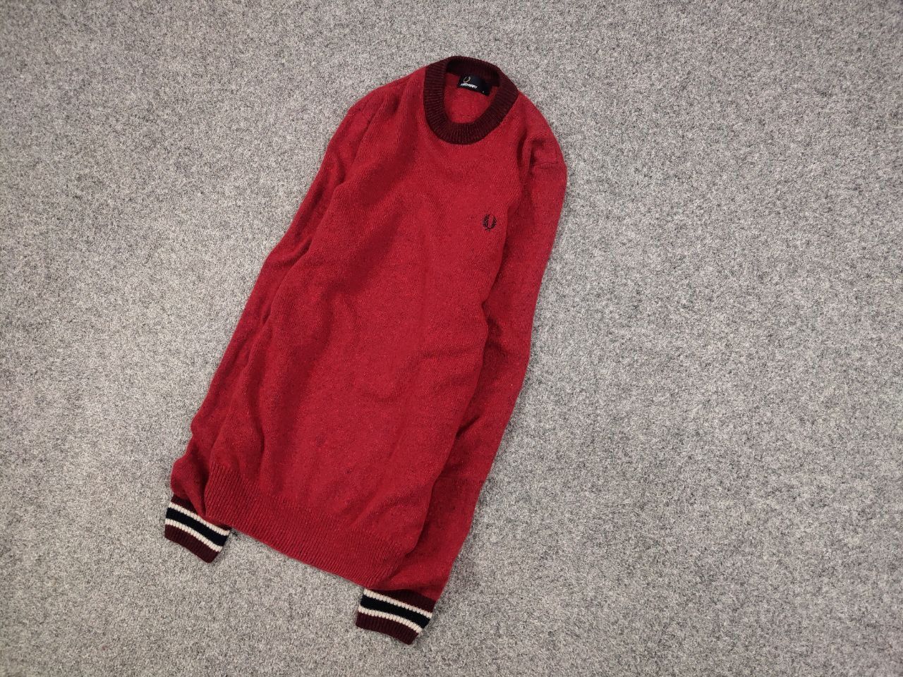 Fred Perry Fred Perry Design Classic Red Wool Crew Check Sweater Size US S / EU 44-46 / 1 - 3 Thumbnail