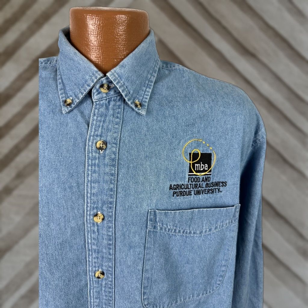 Port & Company VINTAGE Port & Company Purdue University Denim Shirt Men L Blue Denim Shirt Casual Business Workwear 90s Farming University Y2K Mens Size US L / EU 52-54 / 3 - 1 Thumbnail