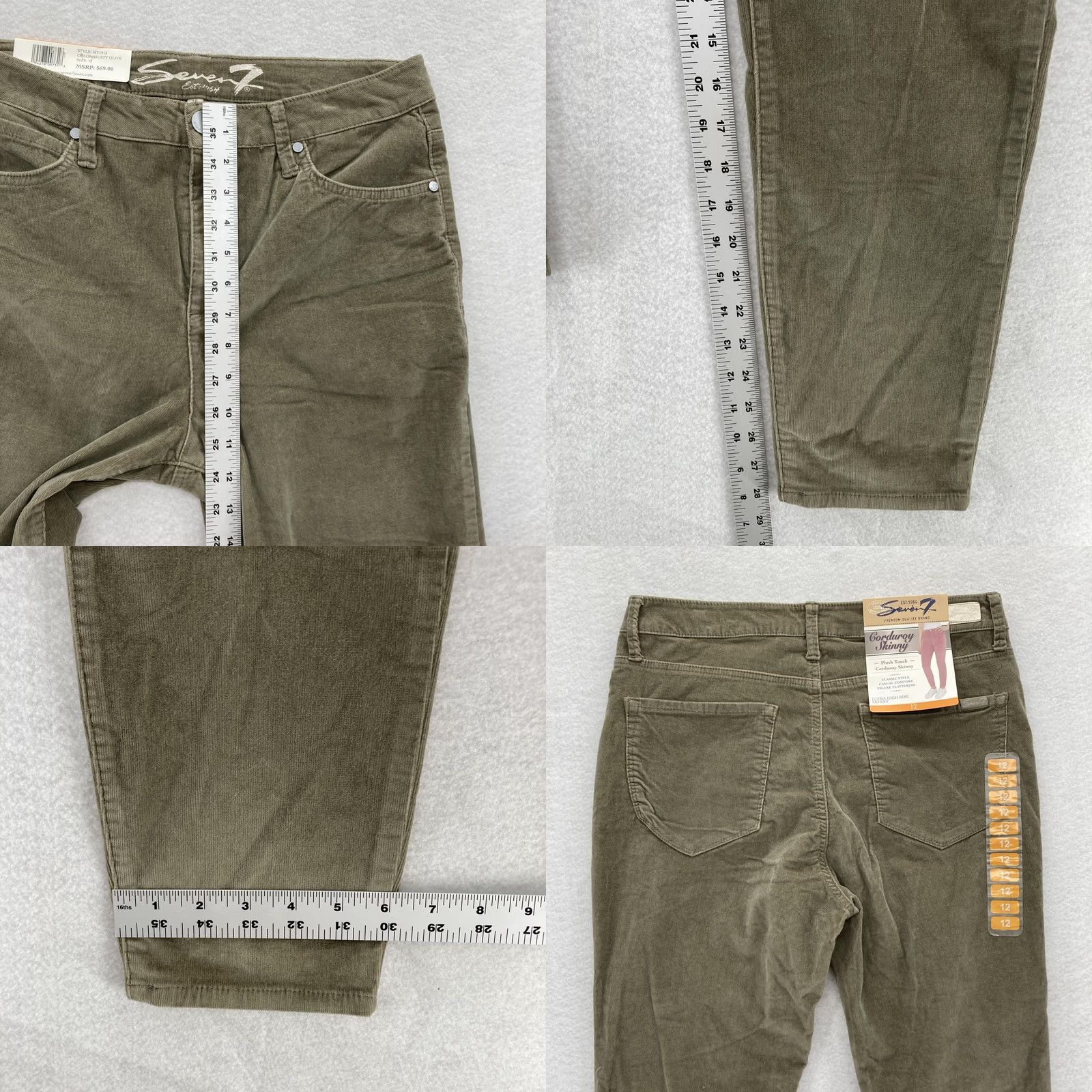 Vintage Seven7 Corduroy Skinny Pants Womens 12 Dusty Olive Ultra High Rise Stretch NWT Pants Size 34" / US 12 / IT 48 - 8 Thumbnail