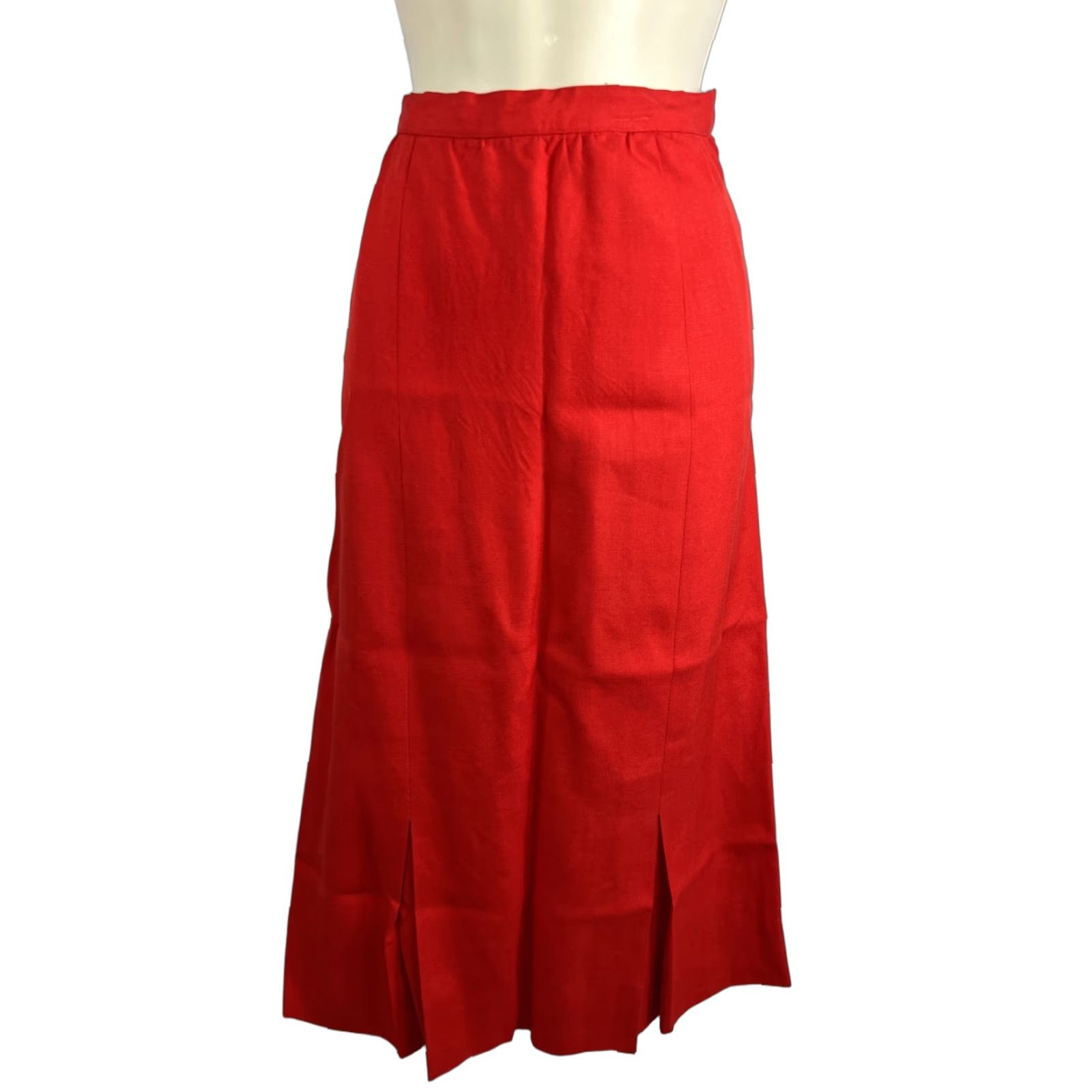 Vintage VINTAGE Adele Simpson Candy Apple Red Linen Blend High Waist Pleated Long Skirt Size 34" / US 12 / IT 48 - 1 Thumbnail