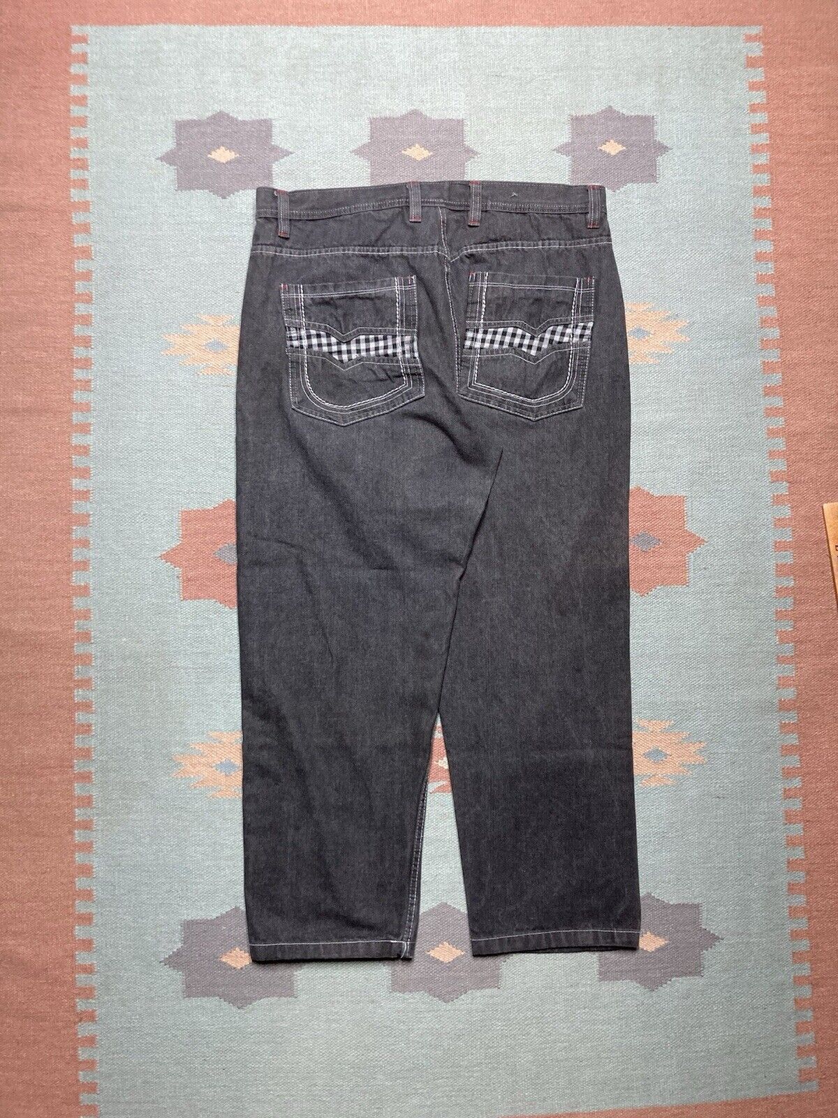 VTG y2k baggy jeans black plaid checkered wide skater 40x31