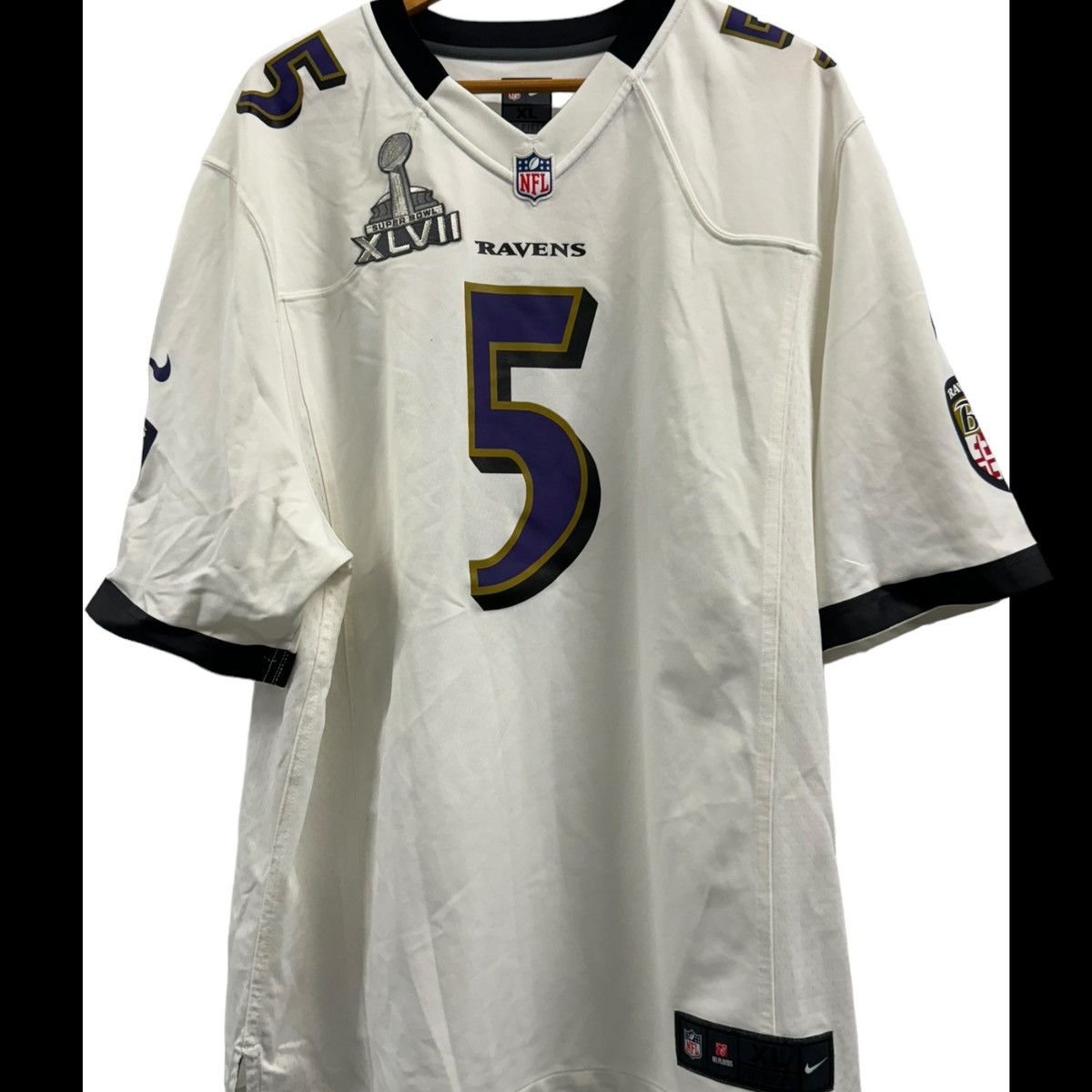 Image of Nfl x Nike Baltimore Ravens Joe Flacco Super Bowl 47 Jersey in White, Men's (Size XL)