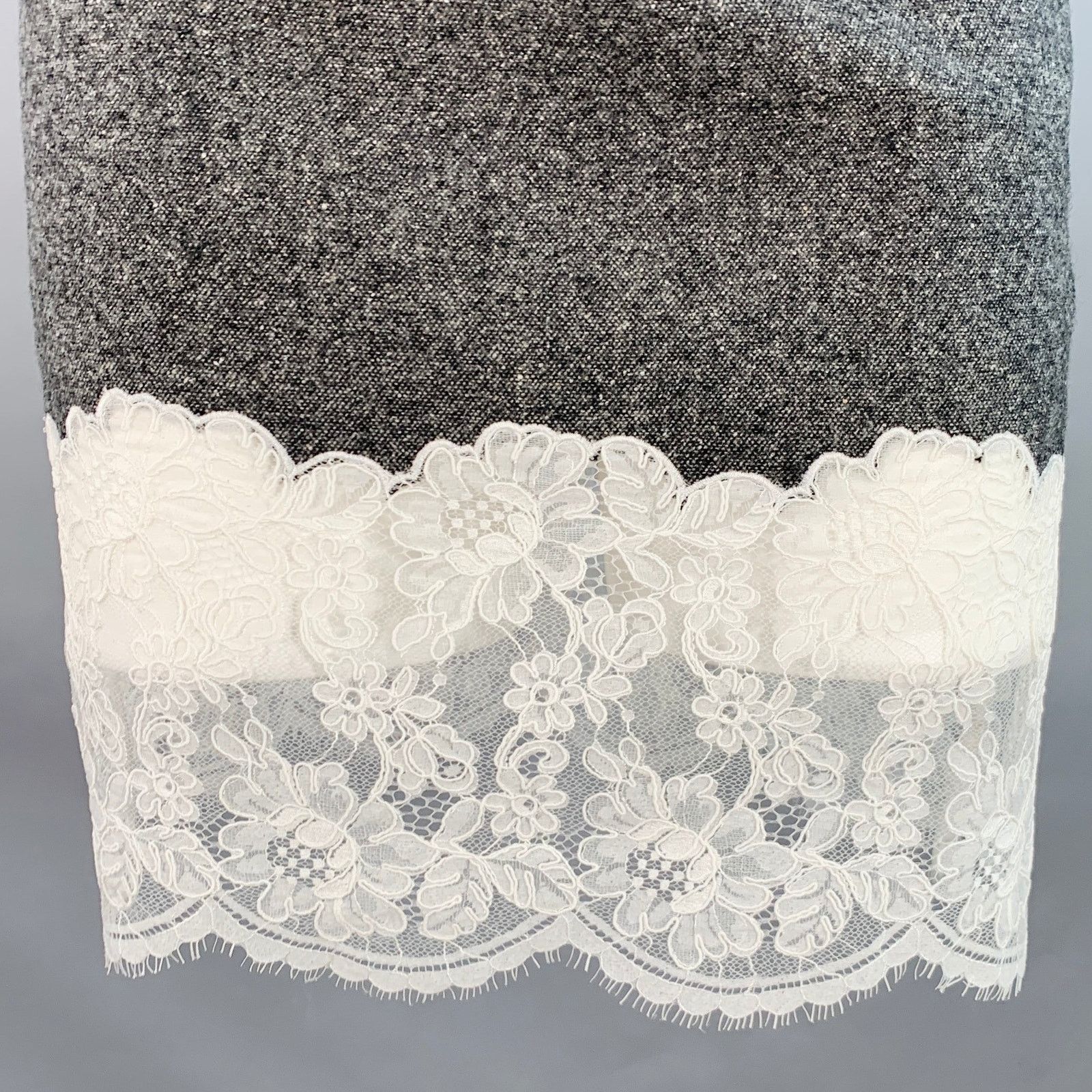 Other Grey White Wool Blend Tweed Spaghetti Straps Lace Trim Dress Size XXS / US 00 / IT 34 - 2 Thumbnail