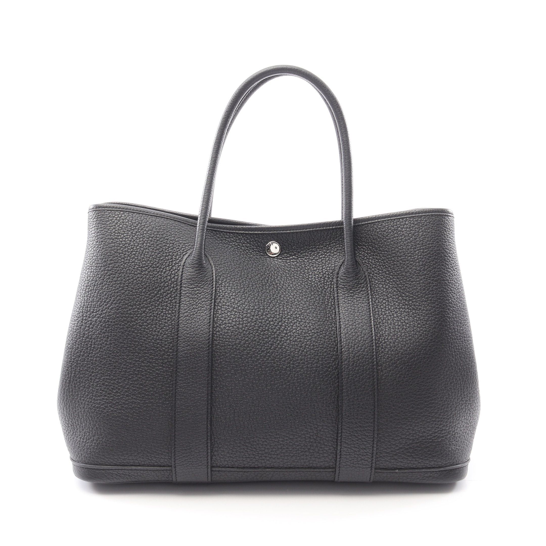 Hermes Garden Party Pm Handbag Tote Bag Negonda Leather Black Silver Hardware C Engraved, Women's