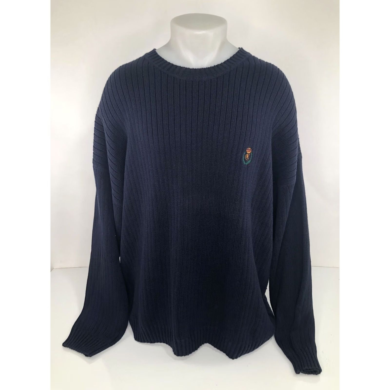 Chaps RALPH LAUREN / CHAPS Embroidered Crest Ribbed 3XLT Heavy Sweater Men Blue Pullover Knit Size US XXL / EU 58 / 5 - 2 Thumbnail