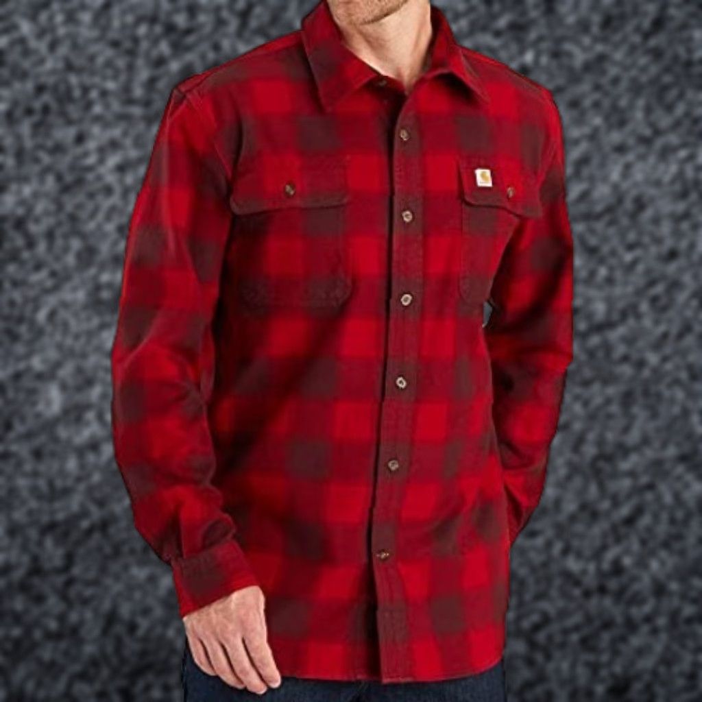 Carhartt Hubbard Flannel Shirt Heavyweight Original Fit Red Plaid XL Mens