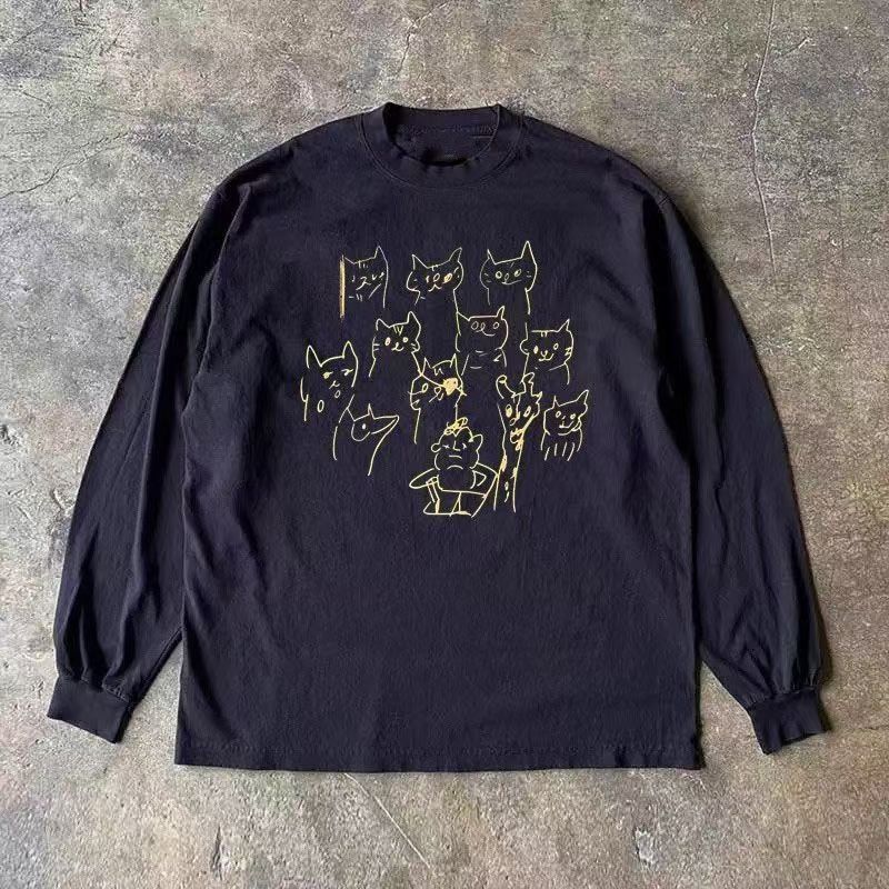 Japanese Brand Black loose retro bunny cat print long-sleeved T-shirt Size US M / EU 48-50 / 2 - 1 Thumbnail