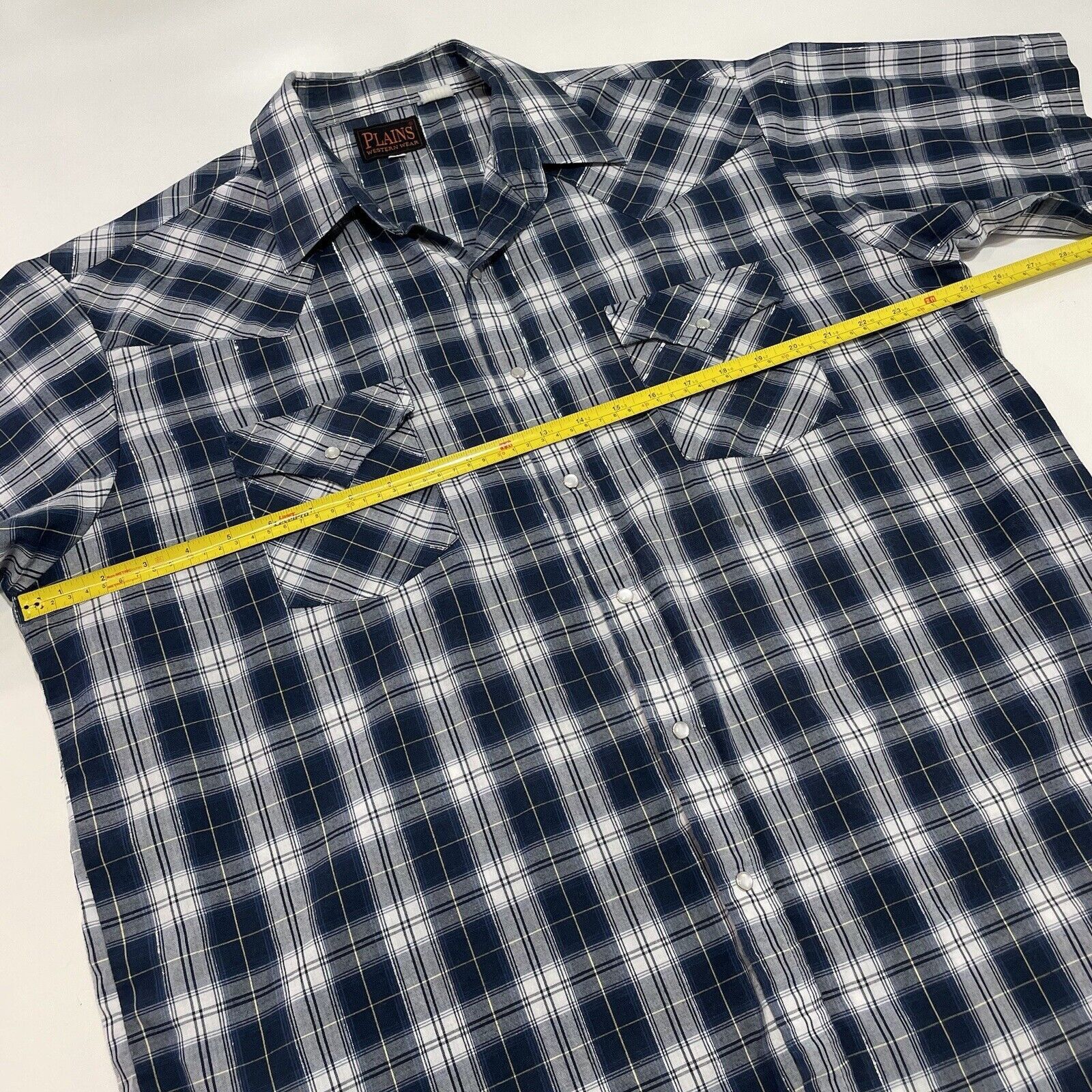 Other VTG Plains Men’s Western Pearl Snap Shirt Silver Thread Blue Size US XL / EU 56 / 4 - 6 Thumbnail